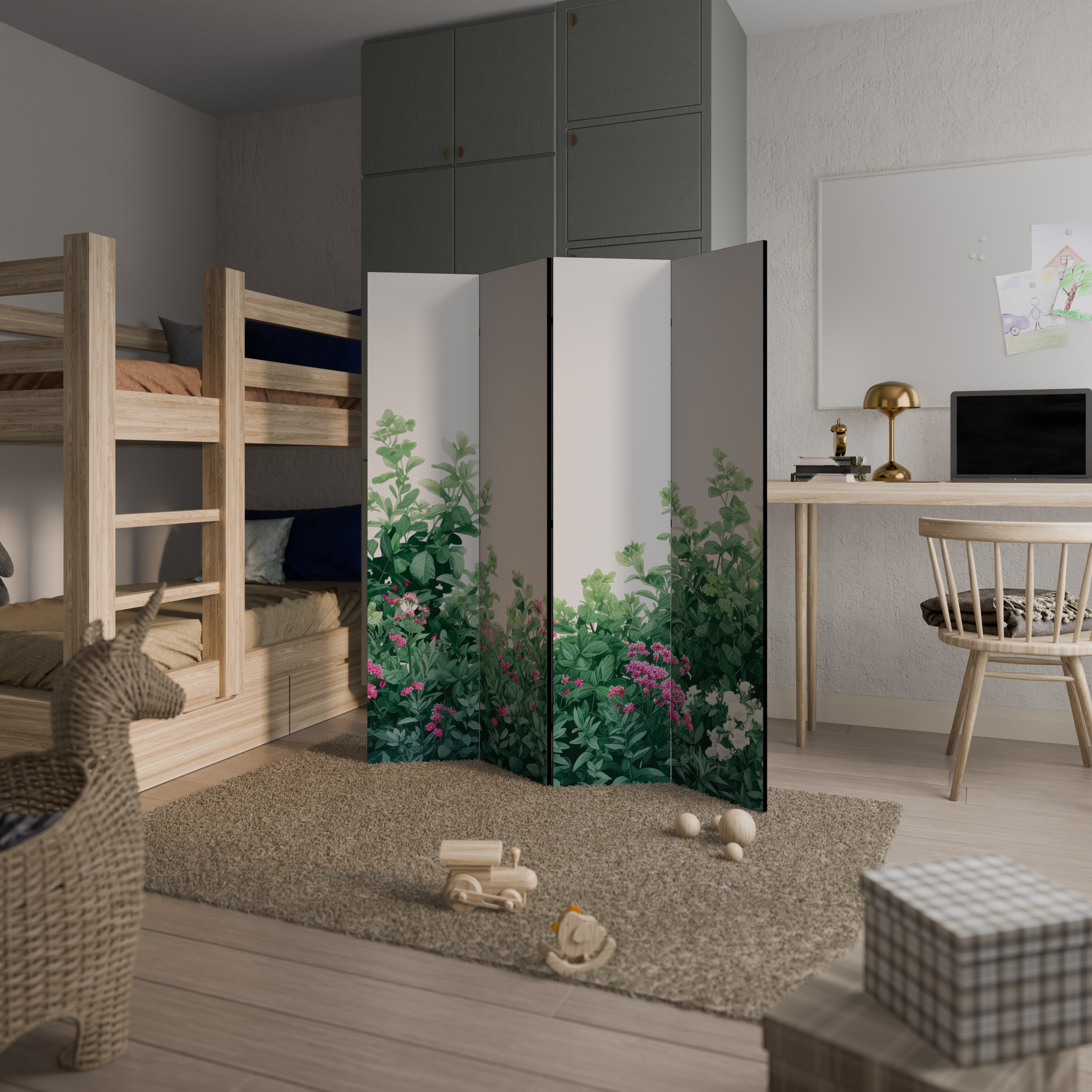 Séparateur de pièce décoratif à 4 panneaux FLORAL SERENITY BARRIER