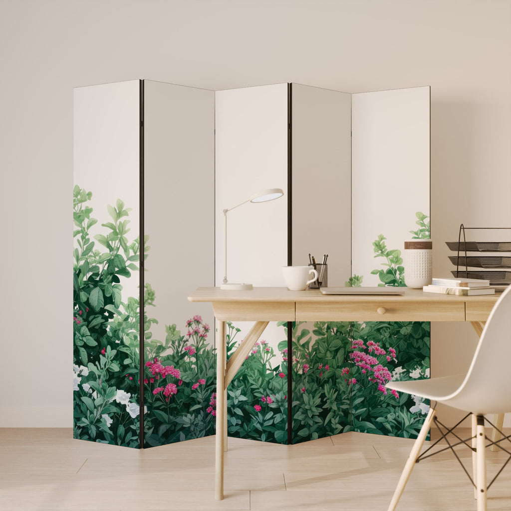 Séparateur de pièce décoratif à 5 panneaux FLORAL SERENITY BARRIER