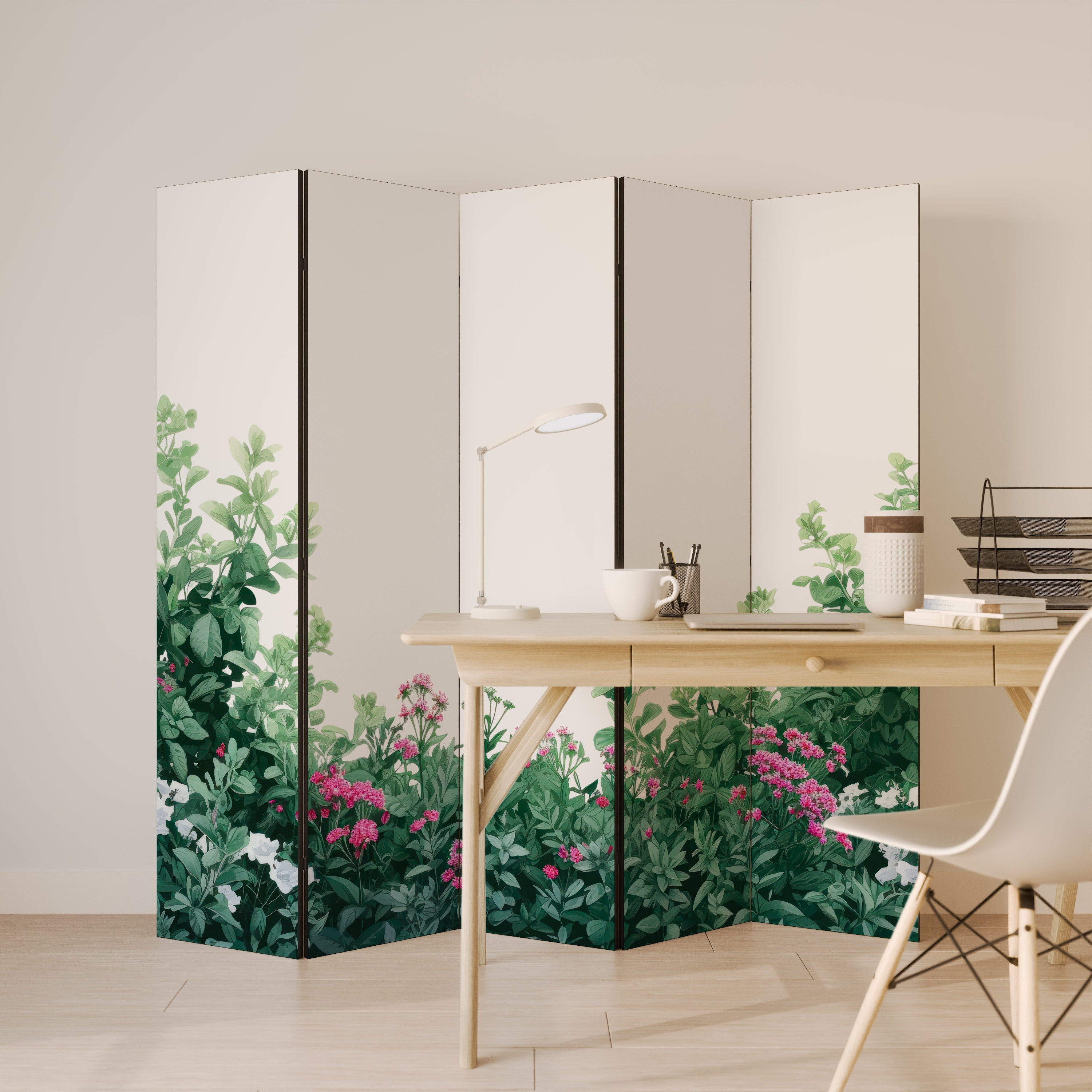 Séparateur de pièce décoratif à 5 panneaux FLORAL SERENITY BARRIER