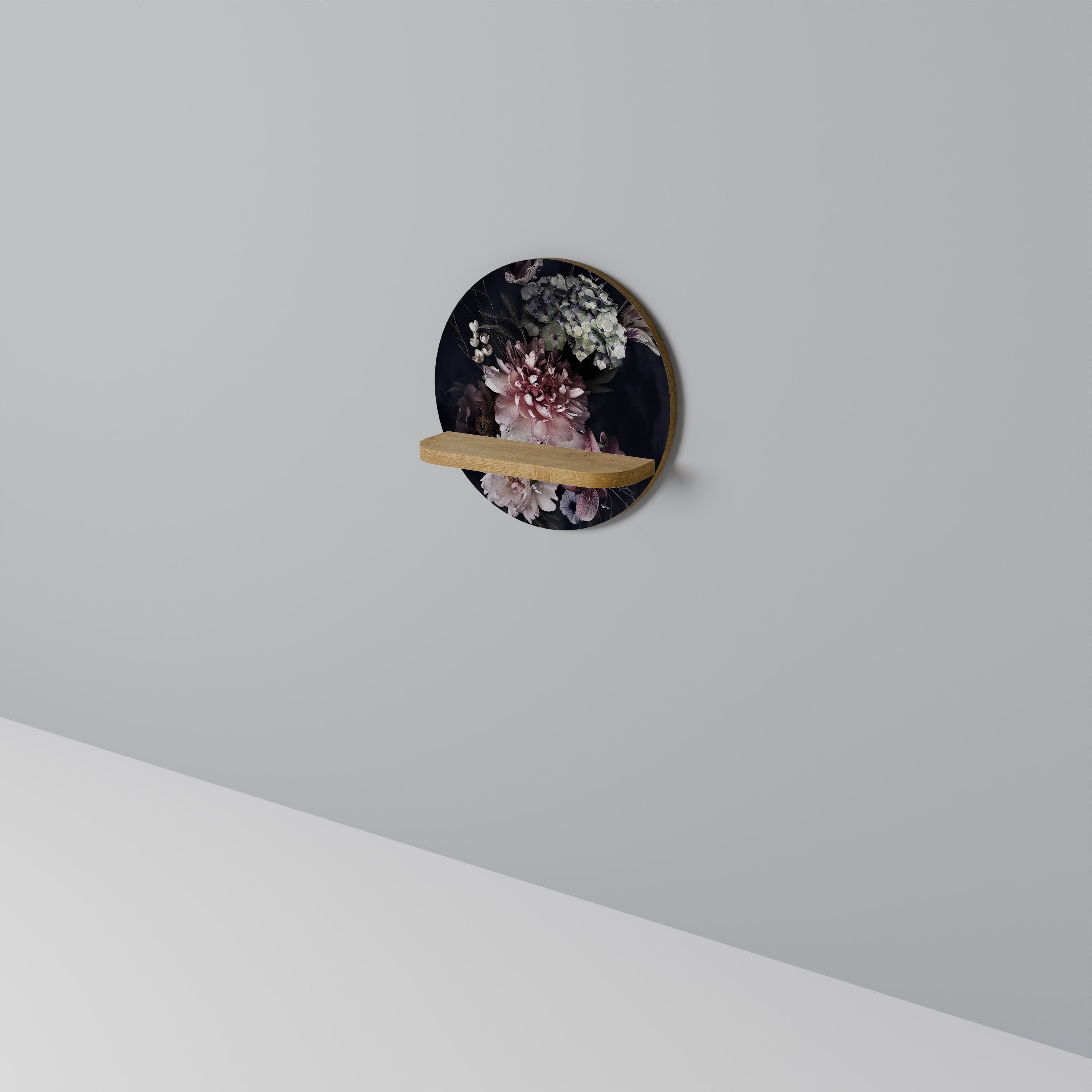 Étagère d'art ronde PURE BLOSSOM effet chêne