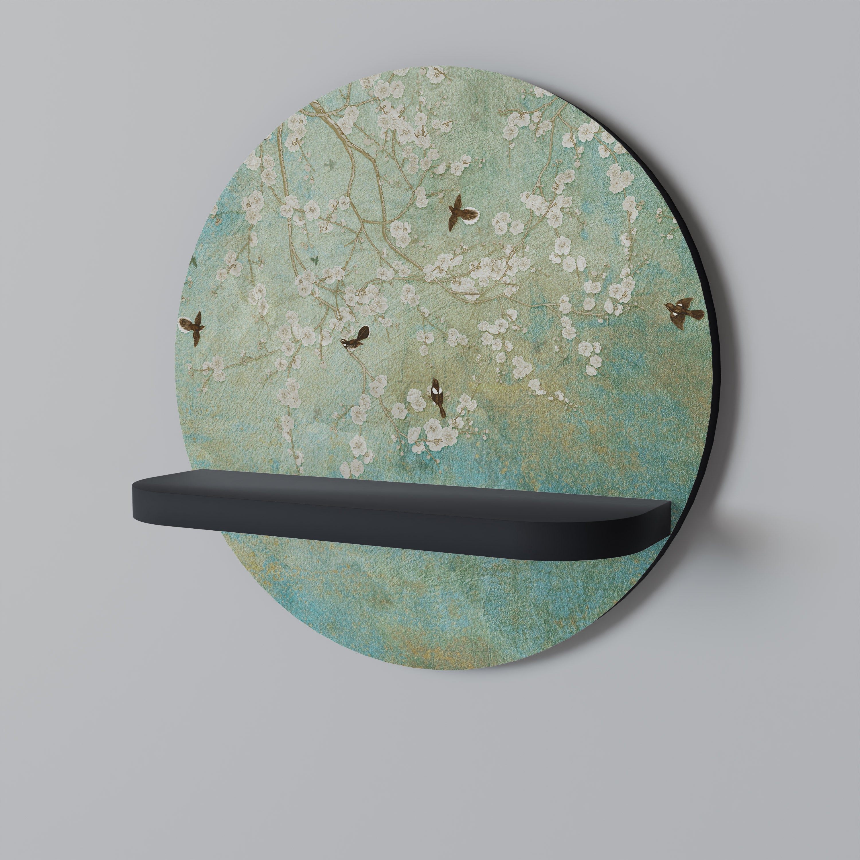 Étagère d'art ronde BLOOMING CHARM en finition noire