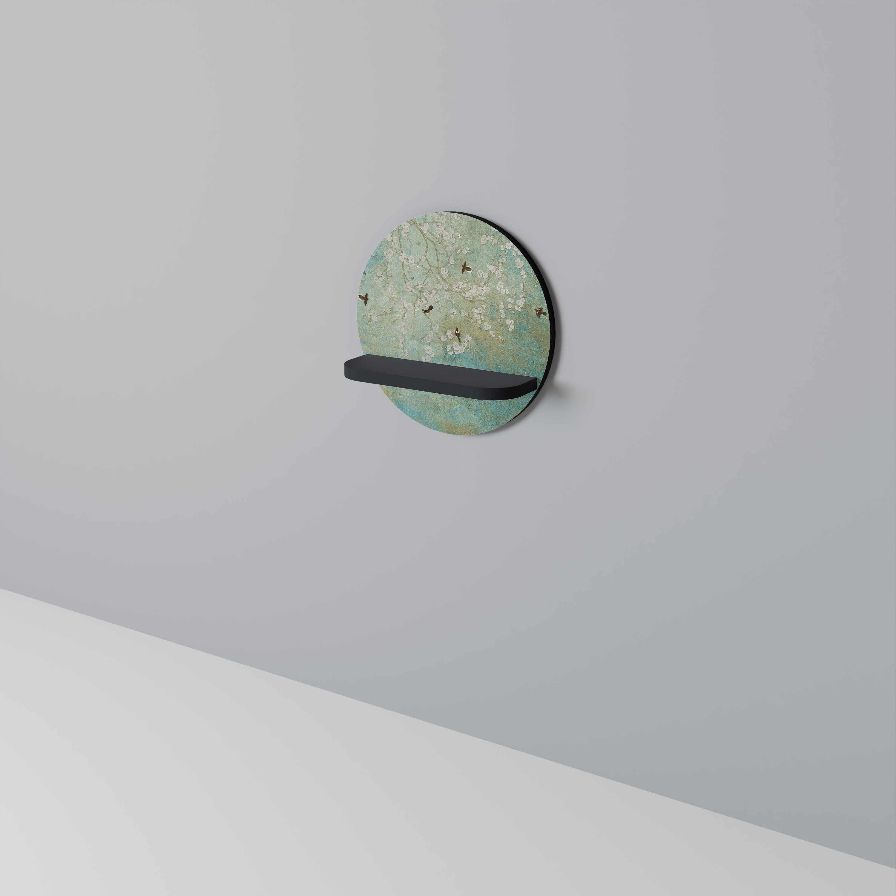 Étagère d'art ronde BLOOMING CHARM en finition noire