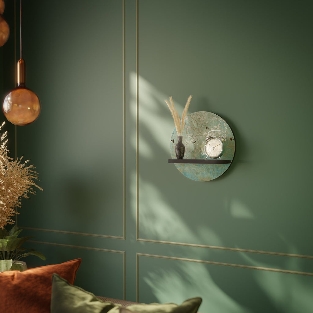 Étagère d'art ronde BLOOMING CHARM en finition noire