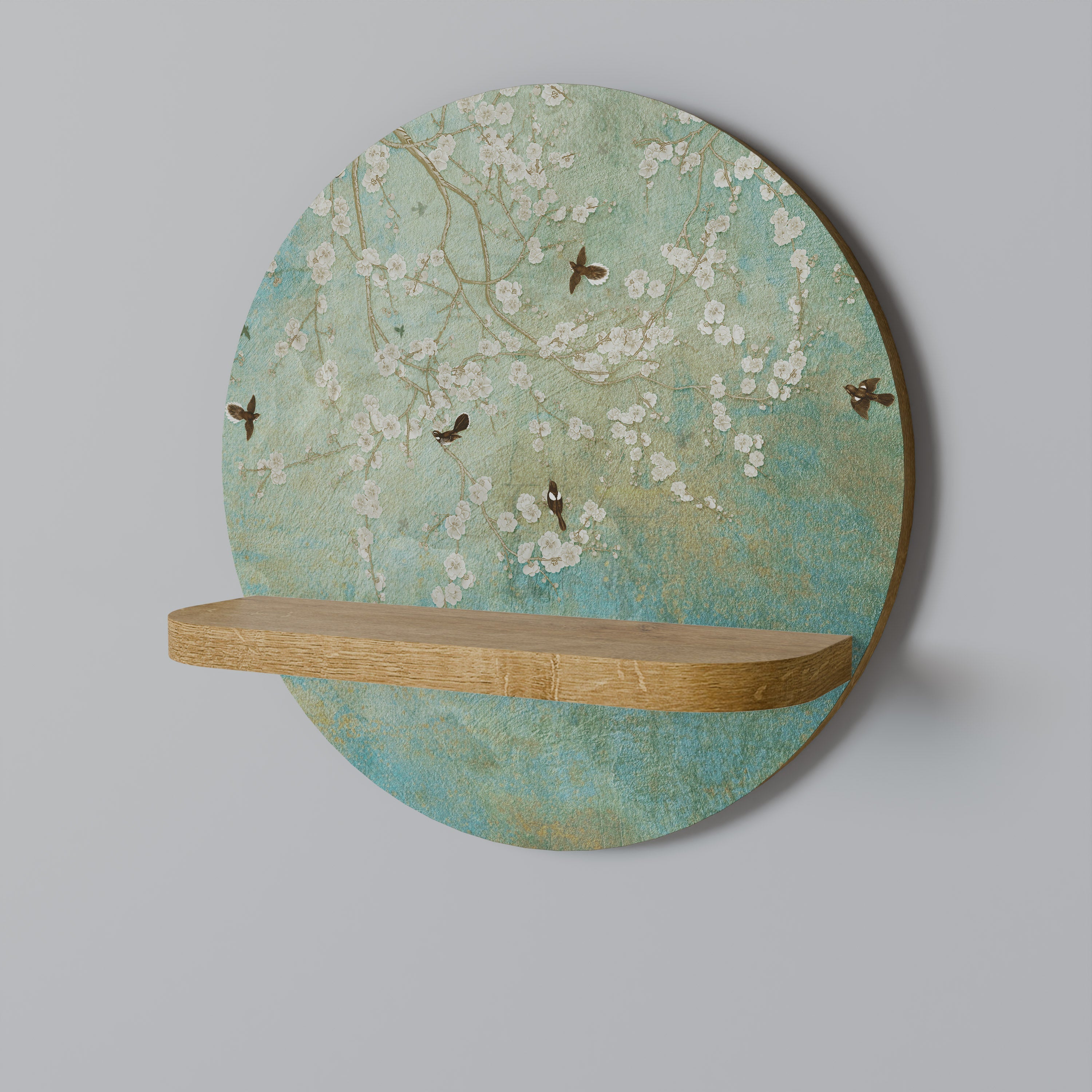 Étagère d'art ronde BLOOMING CHARM effet chêne