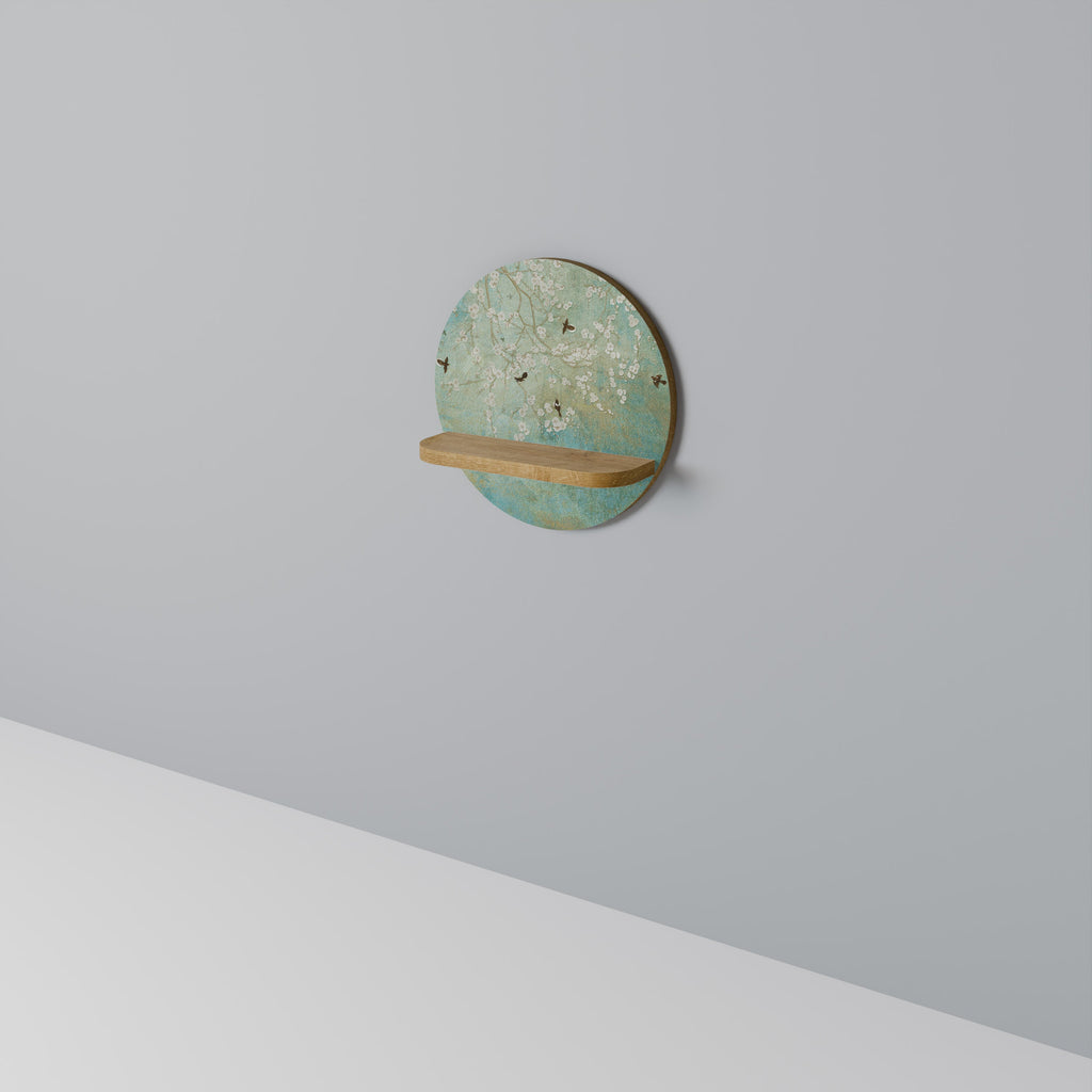 Étagère d'art ronde BLOOMING CHARM effet chêne