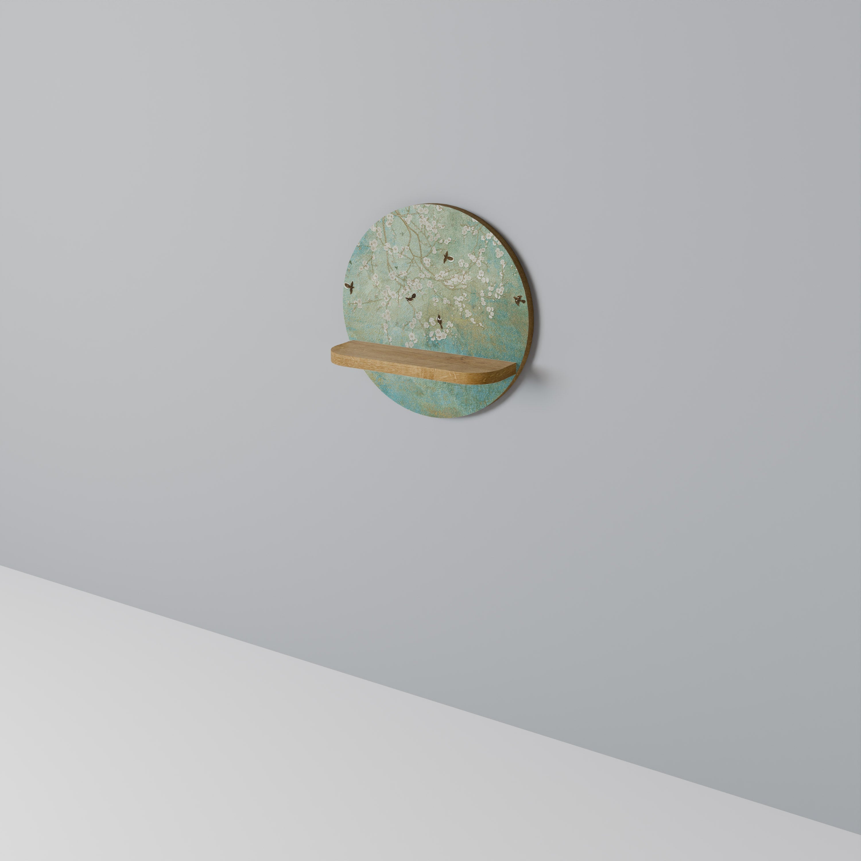 Étagère d'art ronde BLOOMING CHARM effet chêne