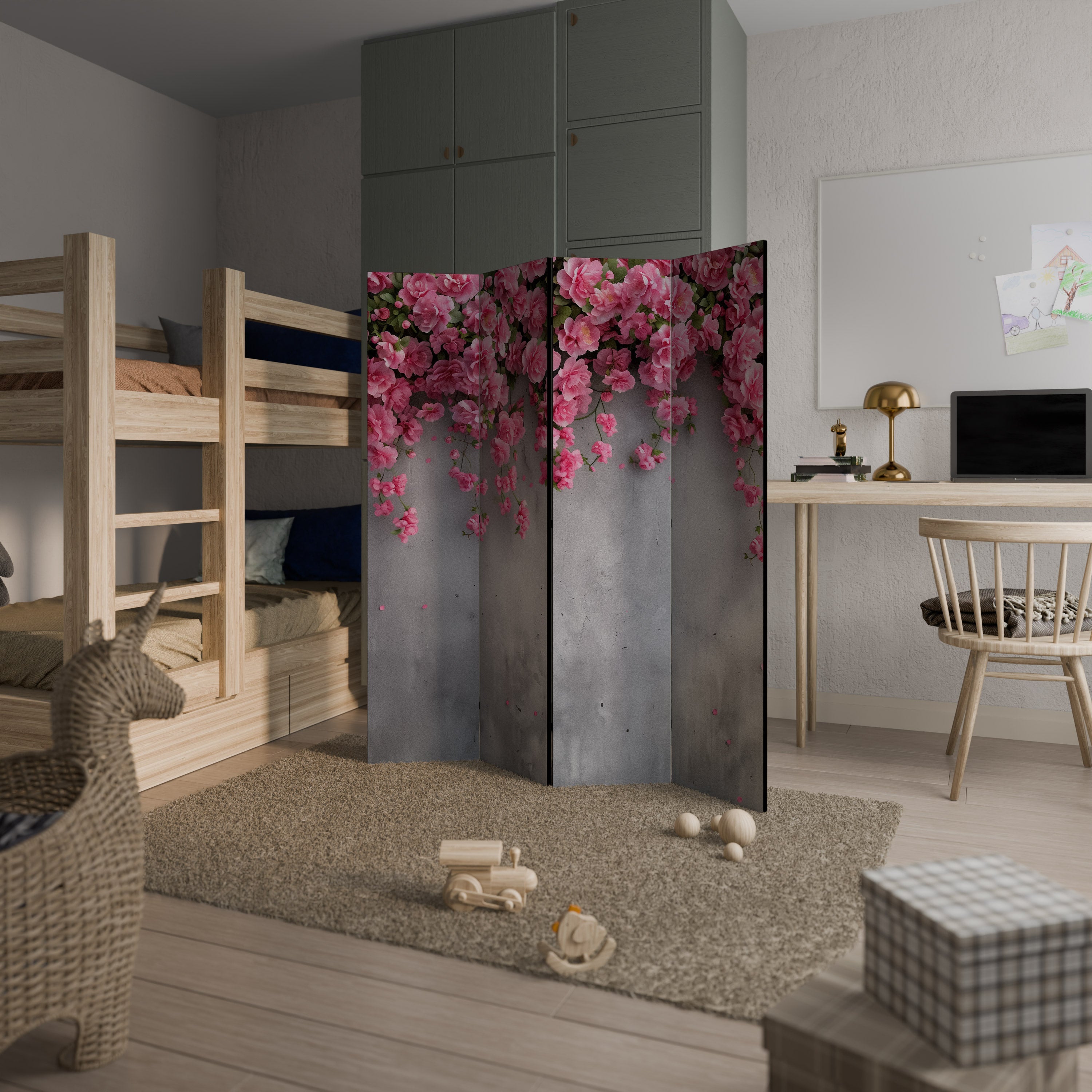 Séparateur de pièce décoratif à 4 panneaux SERENE FLOWER FOLD