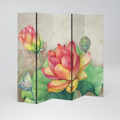 WHISPERING LOTUS BLOOMS 5-Panel Room Divider