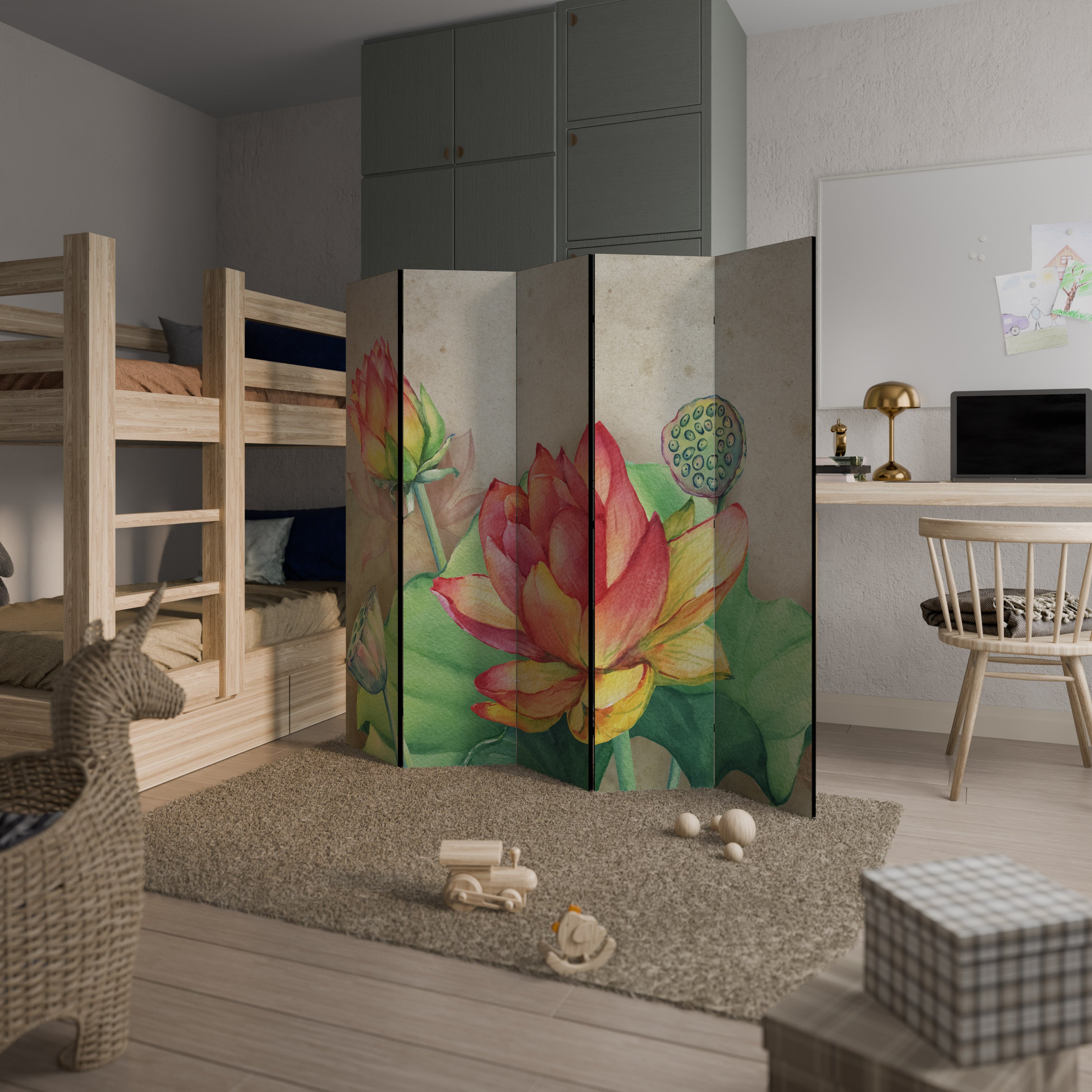 WHISPERING LOTUS BLOOMS 5-Panel Room Divider