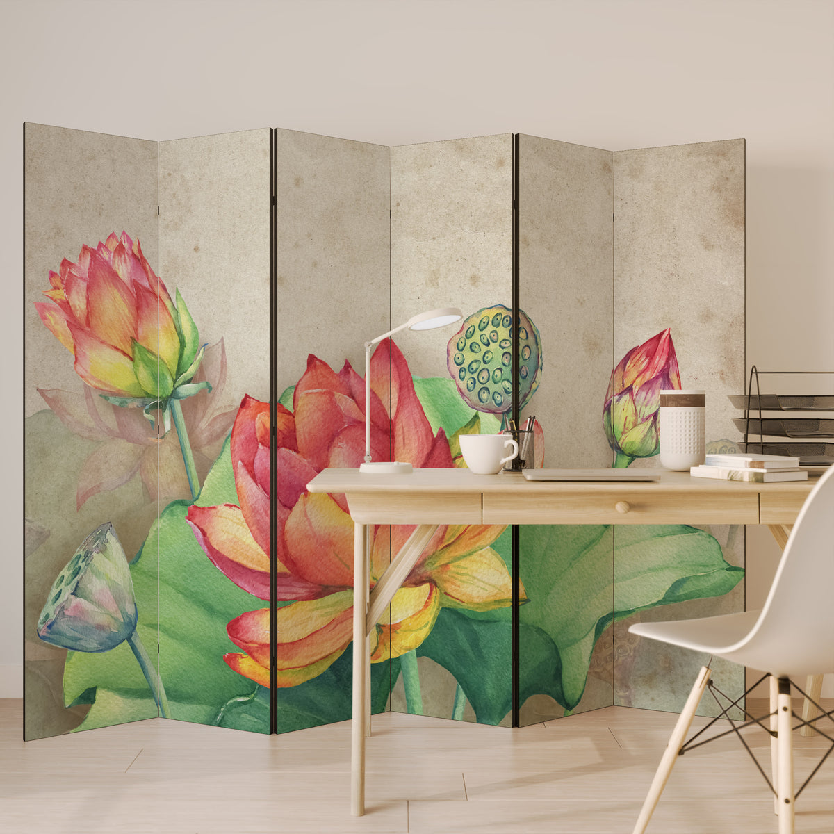 WHISPERING LOTUS BLOOMS 6-Panel Room Divider