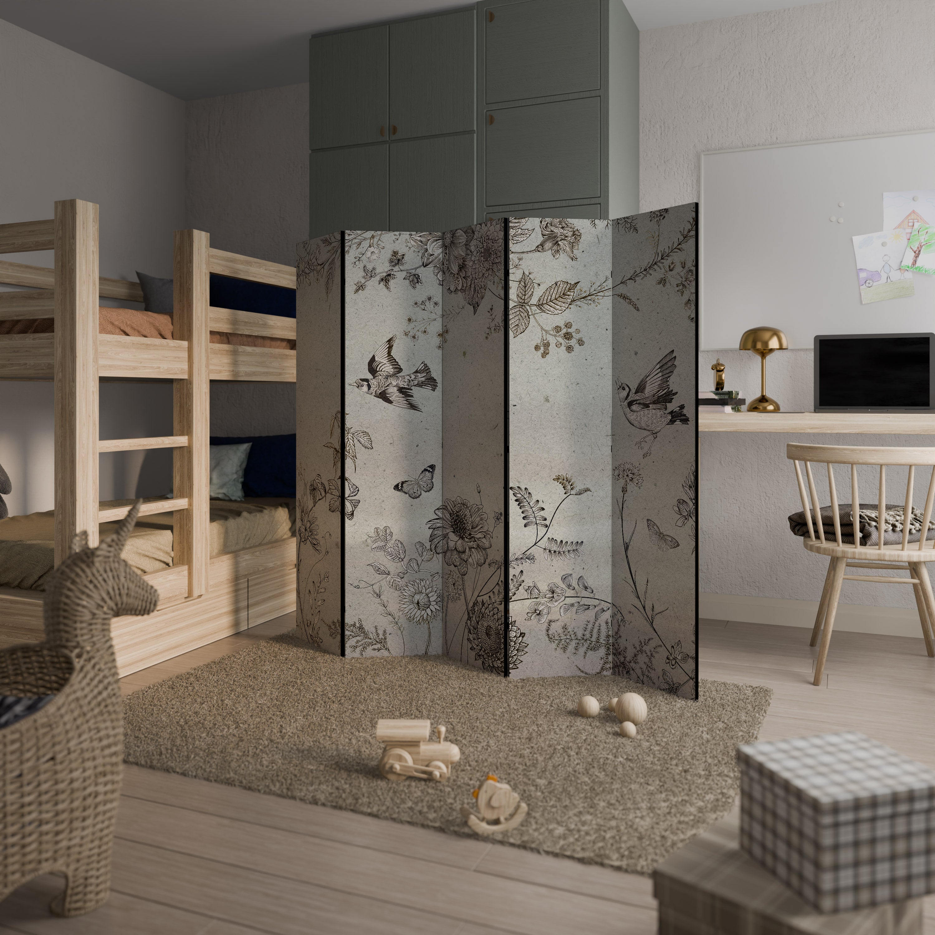 Séparateur de pièce décoratif à 5 panneaux FLY ME TO THE SUN