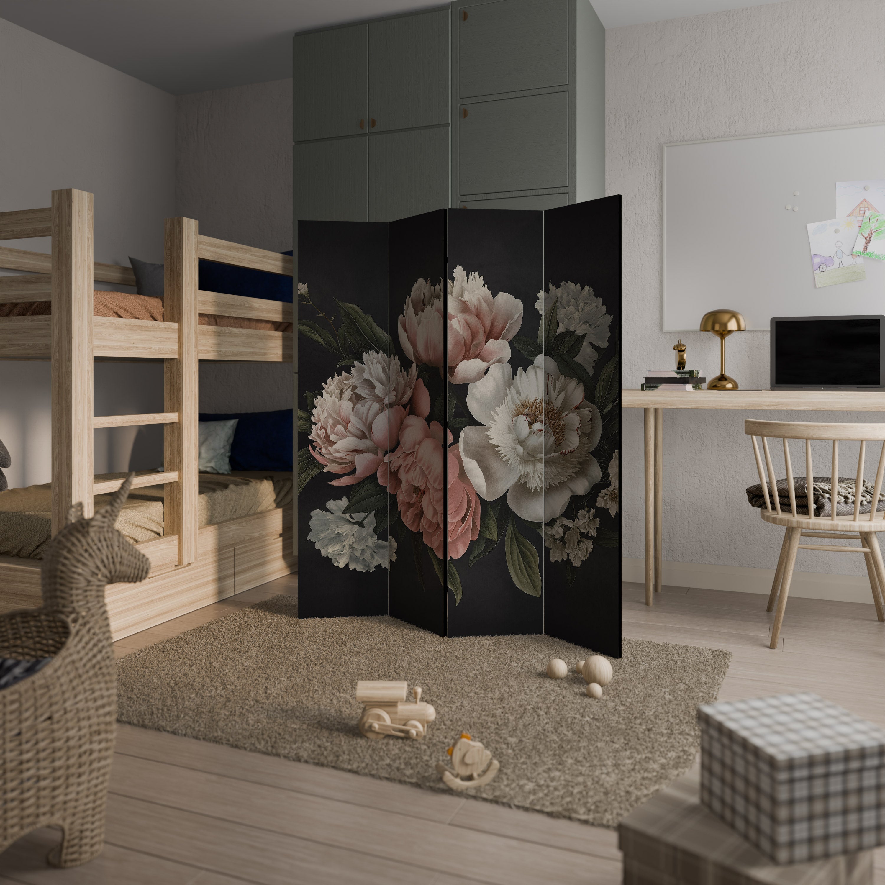Séparateur de pièce décoratif à 4 panneaux LUSH ELEGANCE