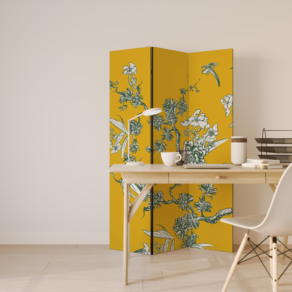 YELLOW CHINOISERIE 3-Panel Room Divider