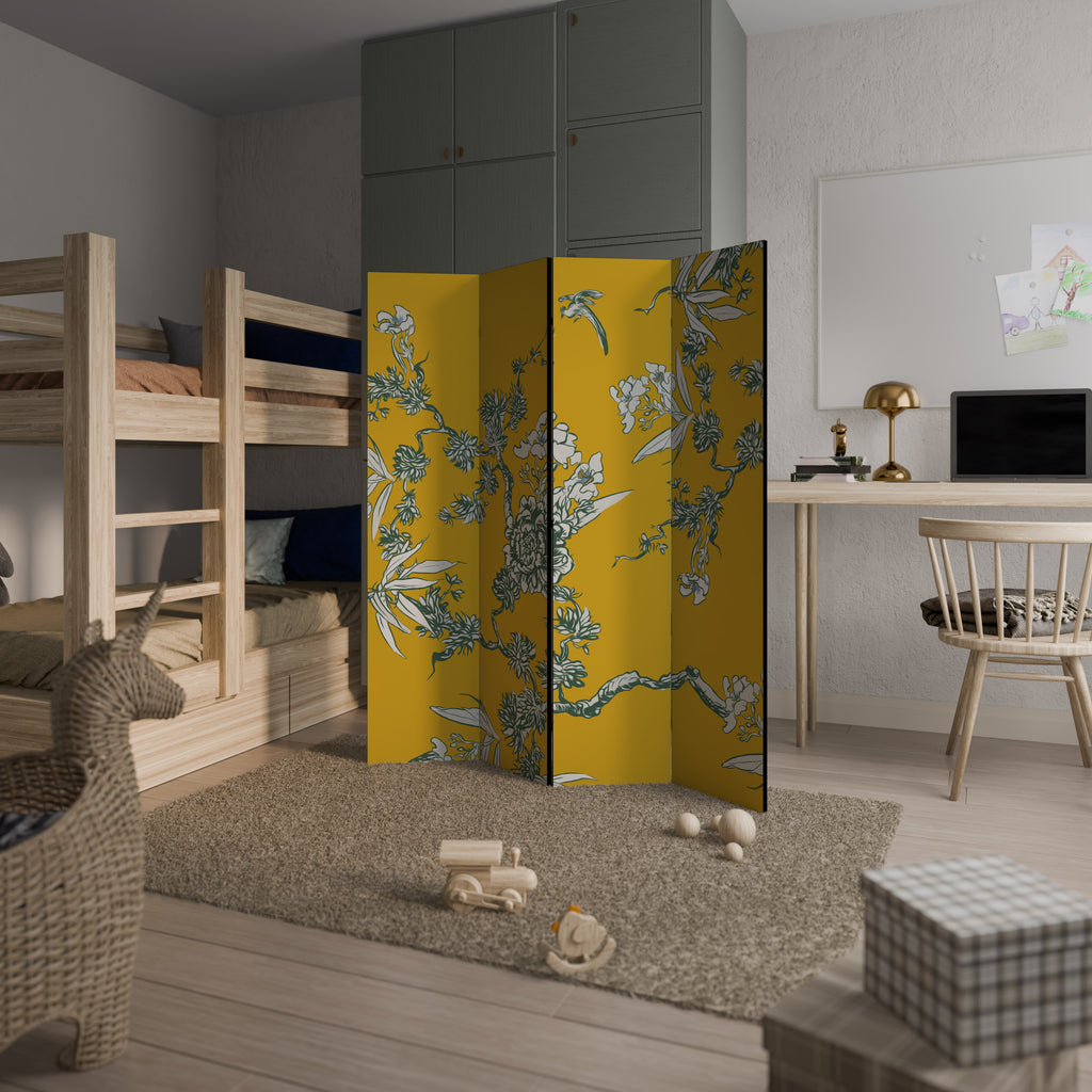YELLOW CHINOISERIE 4-Panel Room Divider