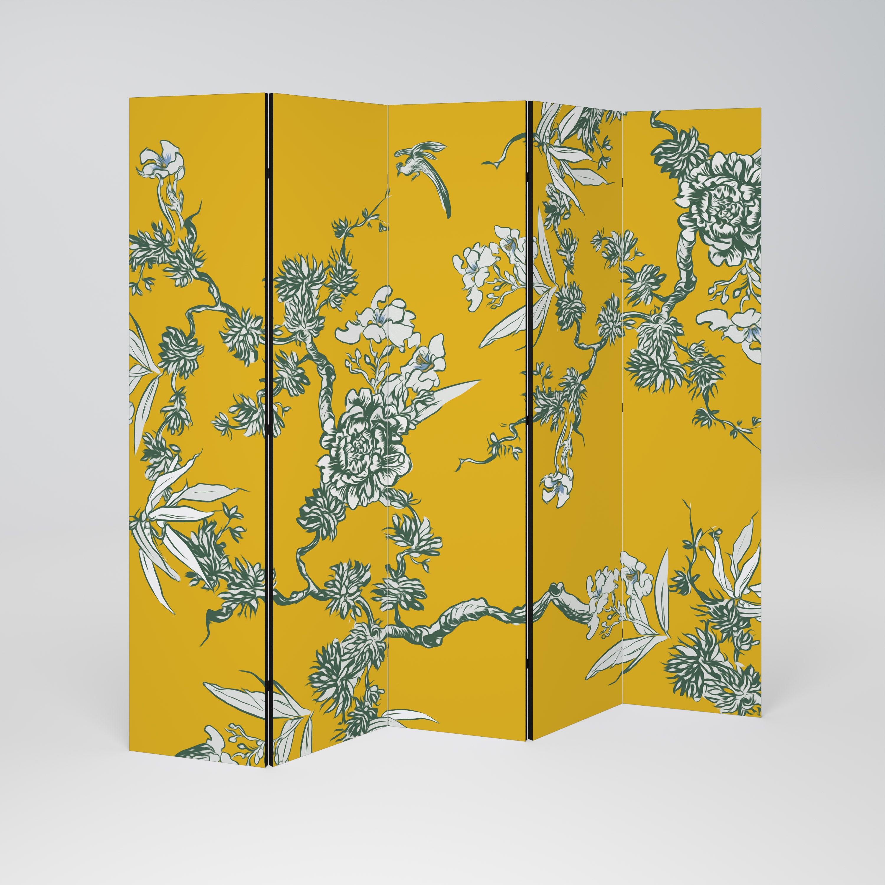 YELLOW CHINOISERIE 5-Panel Room Divider