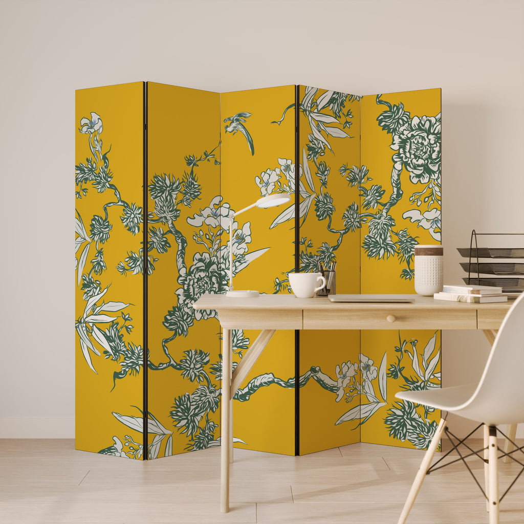 Paravent décoratif à 5 panneaux YELLOW CHINOISERIE