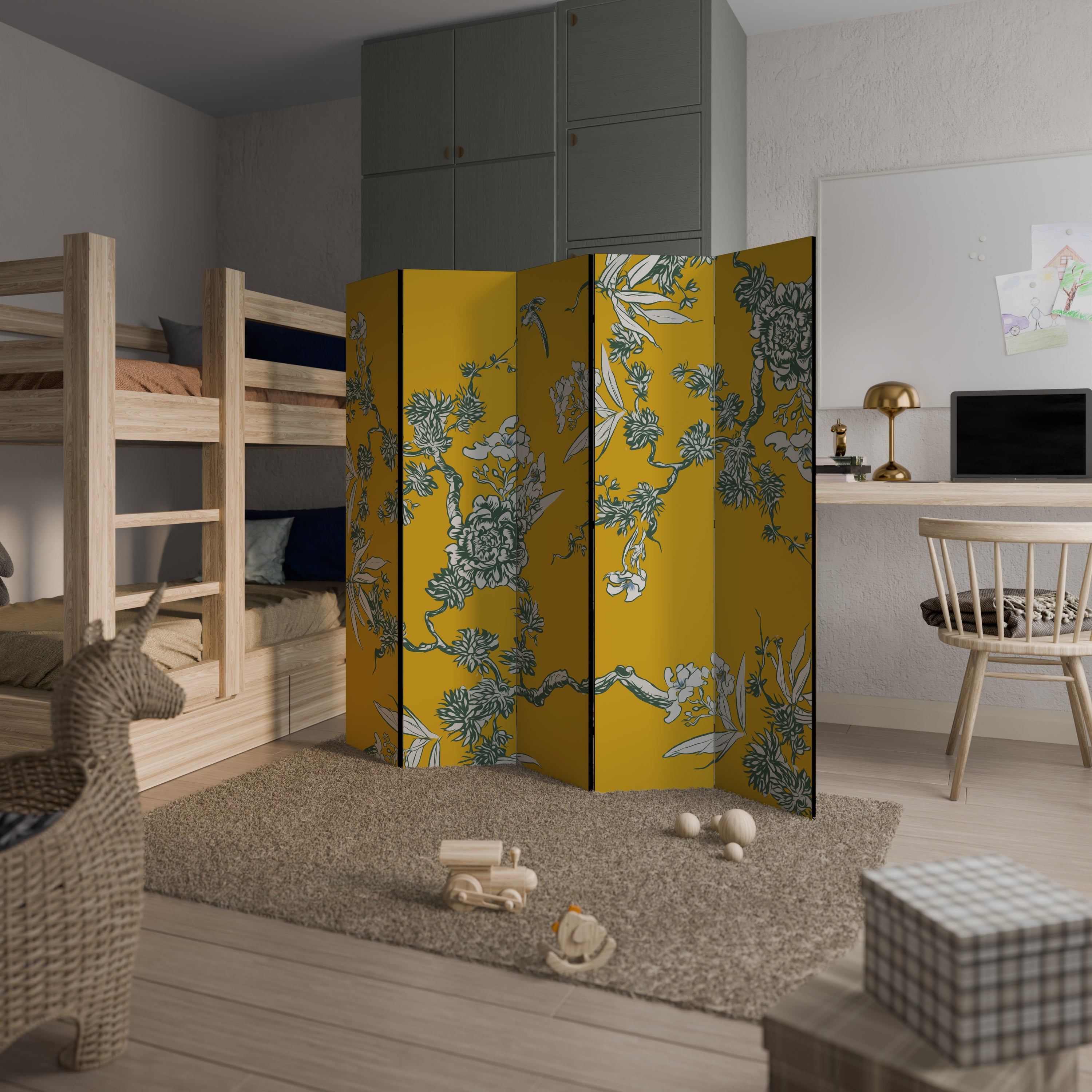 YELLOW CHINOISERIE 5-Panel Room Divider