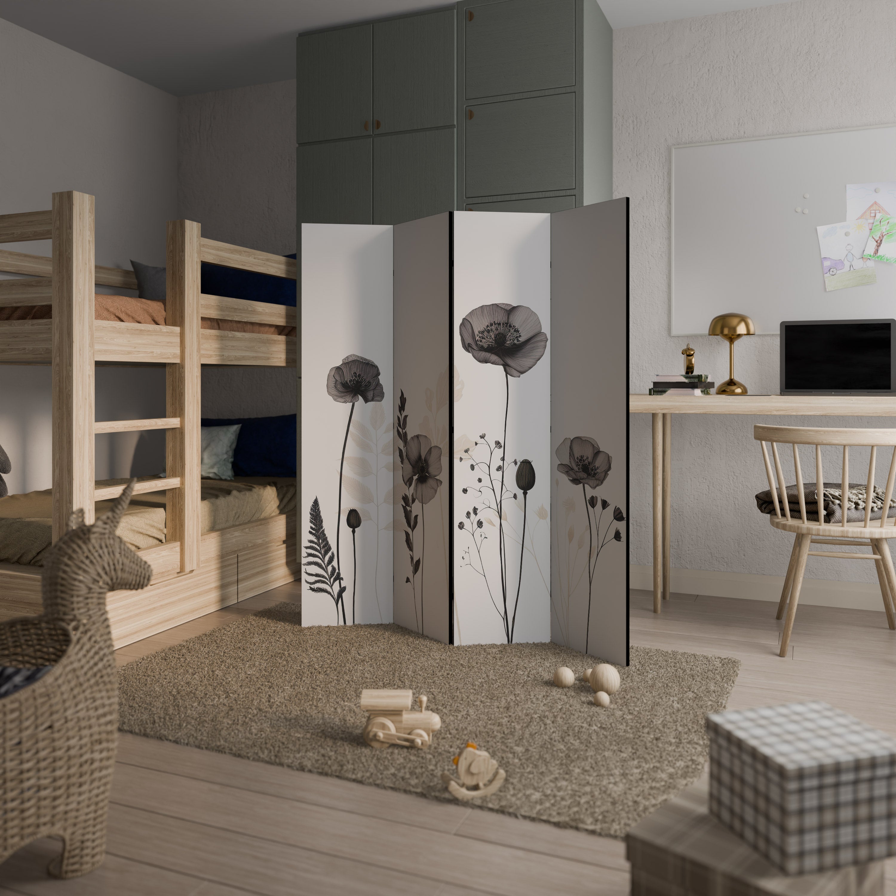 Paravent décoratif à 4 panneaux POPPY ALLURE