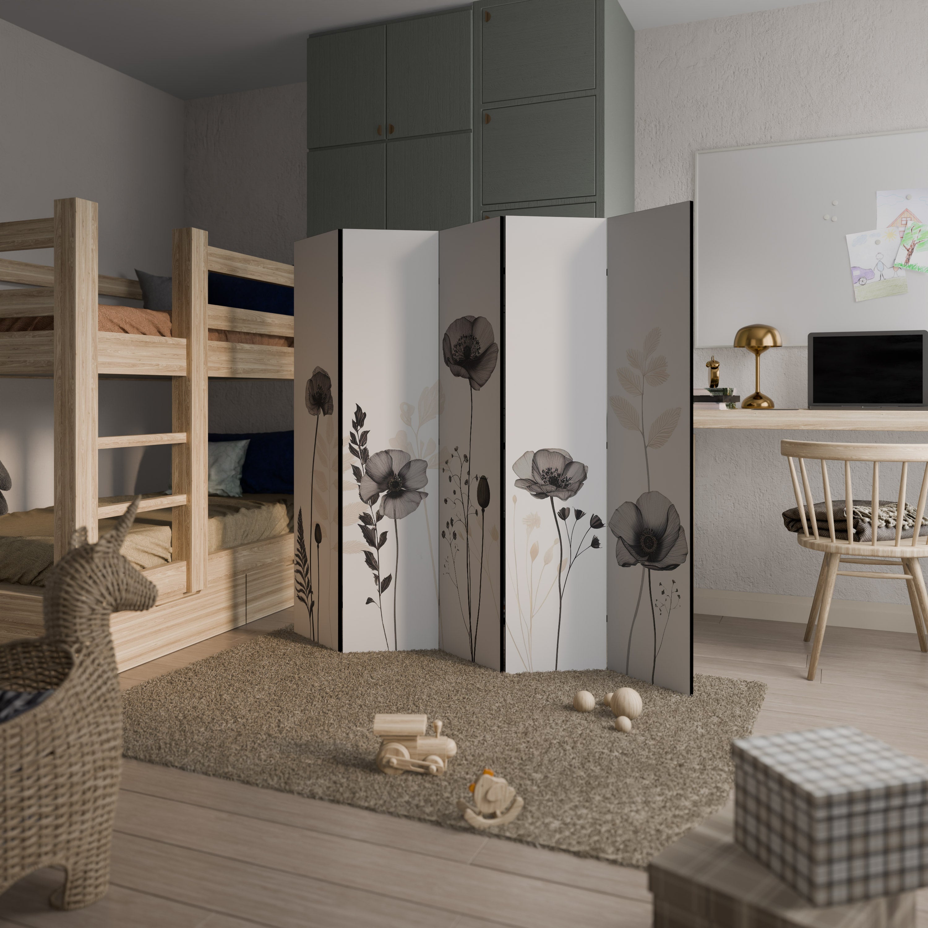 Paravent décoratif à 5 panneaux POPPY ALLURE