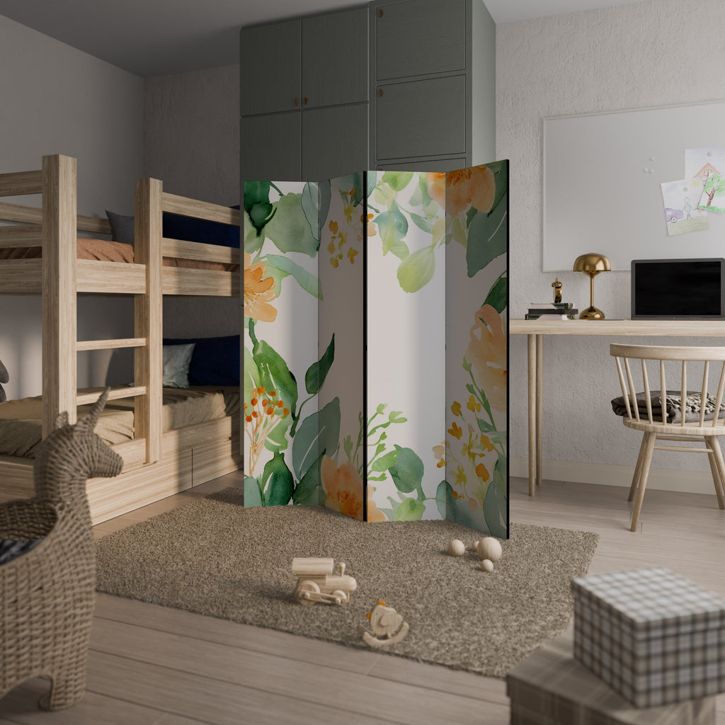 Séparateur de pièce décoratif à 4 panneaux FLORAL SERENITY SPLIT