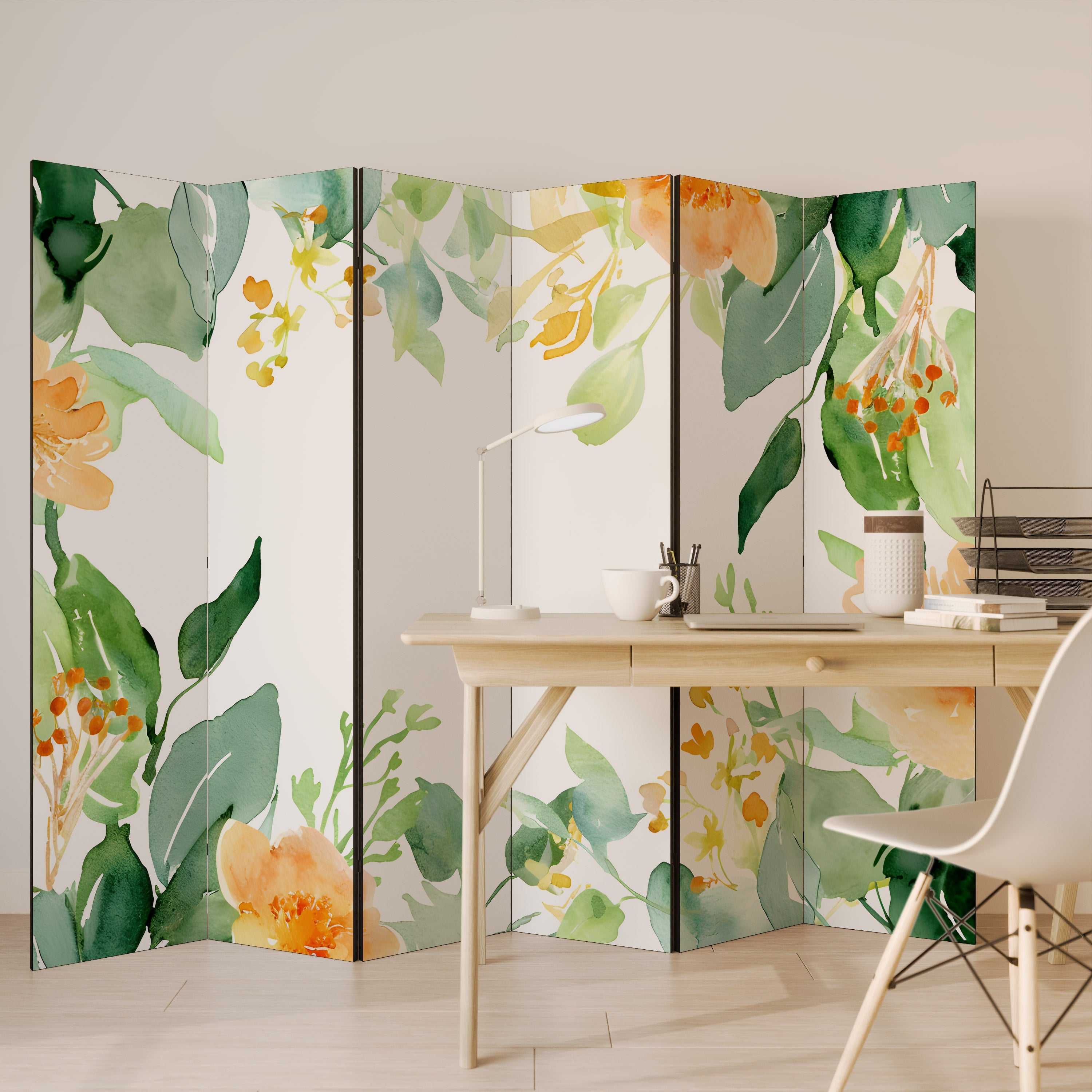 Séparateur de pièce décoratif à 6 panneaux FLORAL SERENITY SPLIT