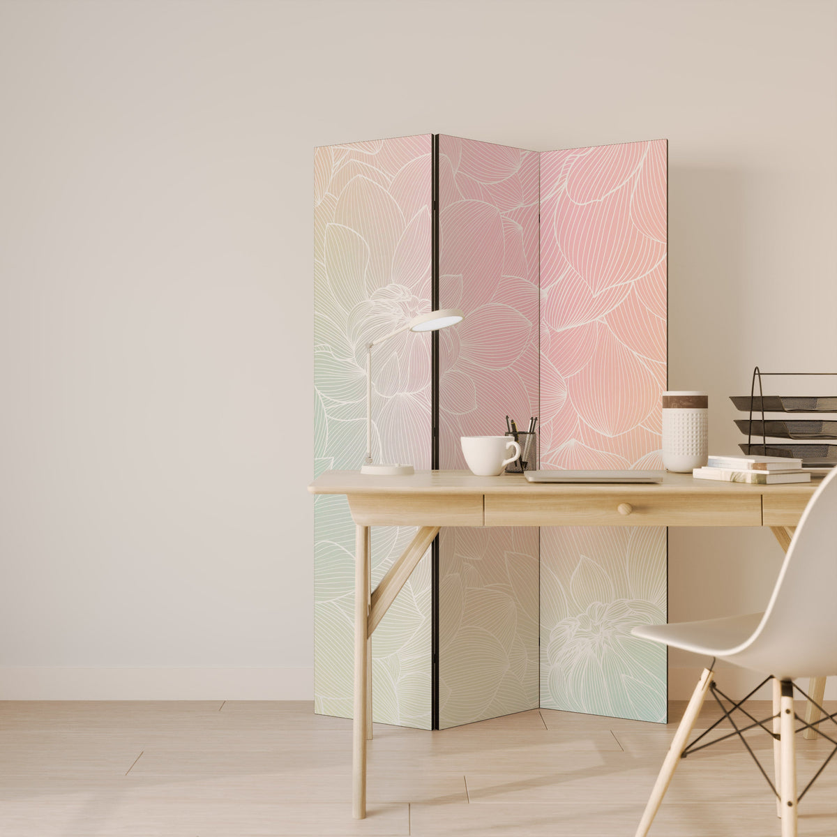 Séparateur de pièce décoratif à 3 panneaux, fusion florale élégante