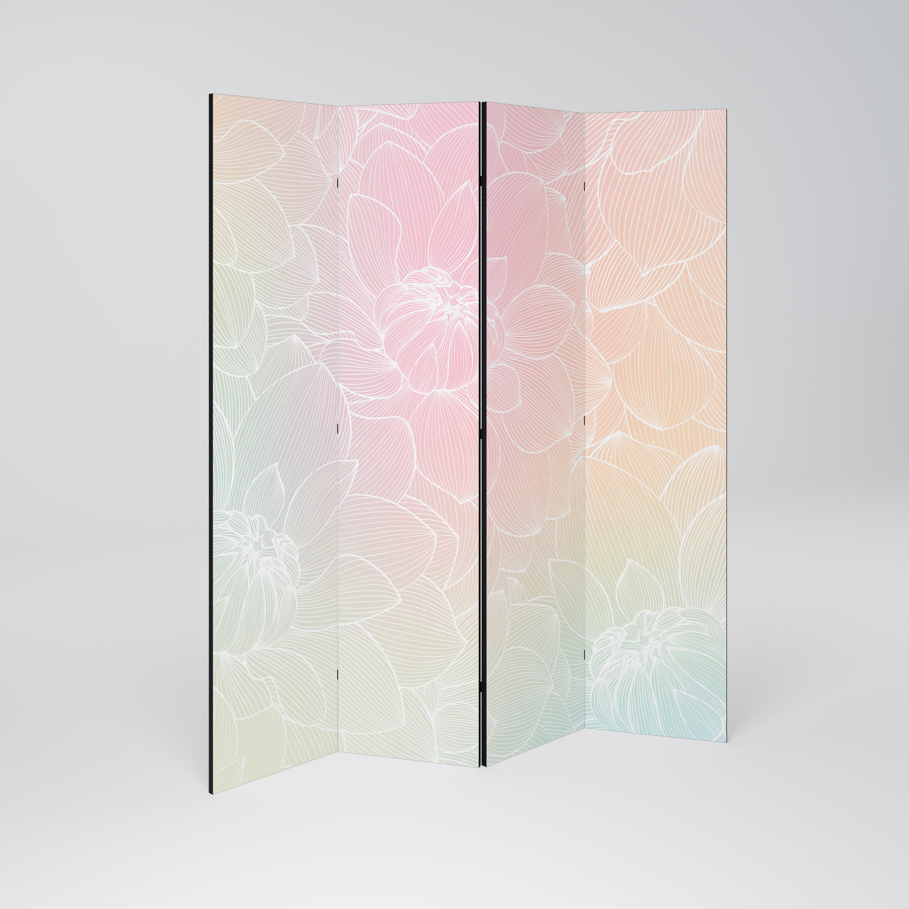 Séparateur de pièce décoratif à 4 panneaux, fusion florale élégante