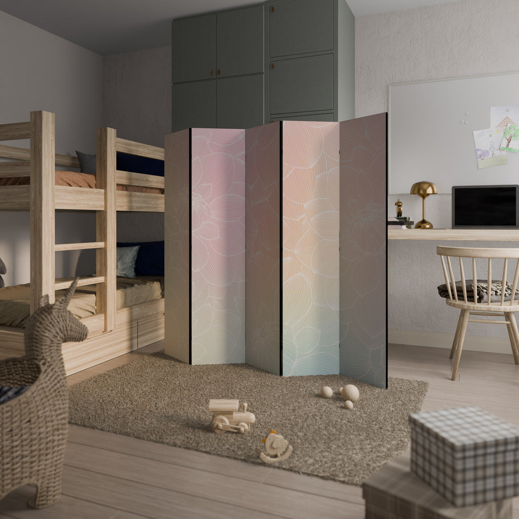 Séparateur de pièce décoratif à 5 panneaux, fusion florale élégante