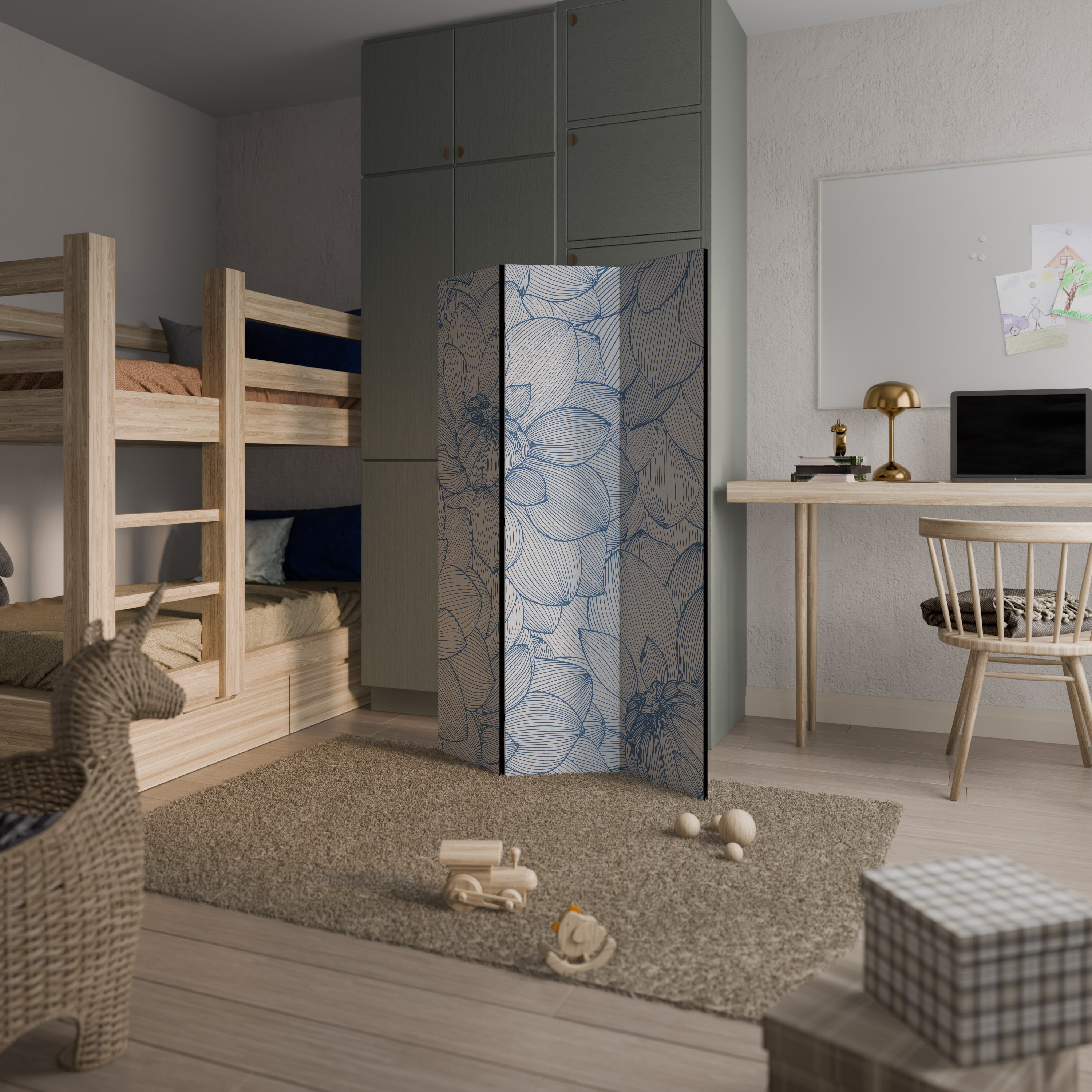 Paravent décoratif à 3 panneaux LUSH LINEAR BLOOMS