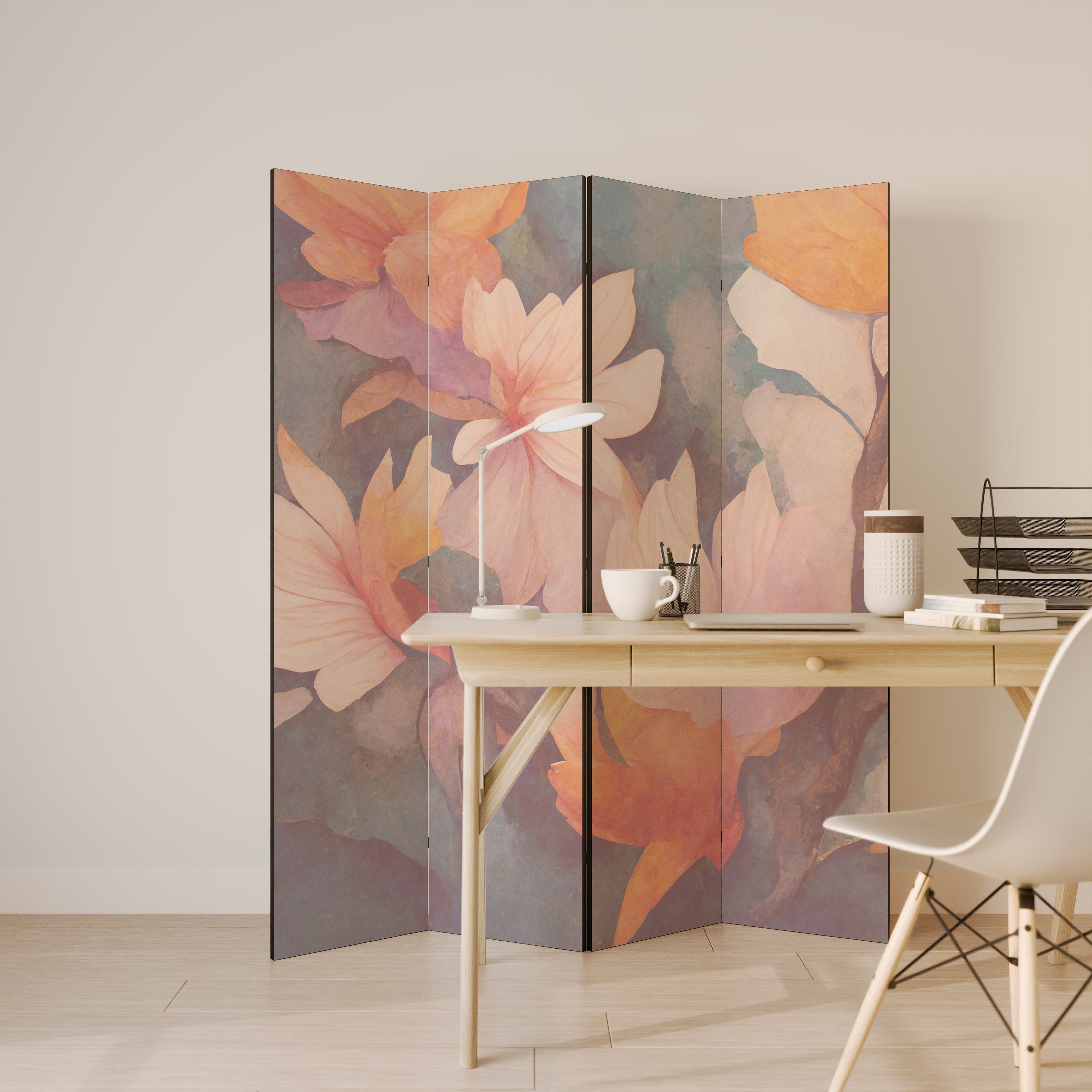 Séparateur de pièce décoratif à 4 panneaux PETAL GRACE