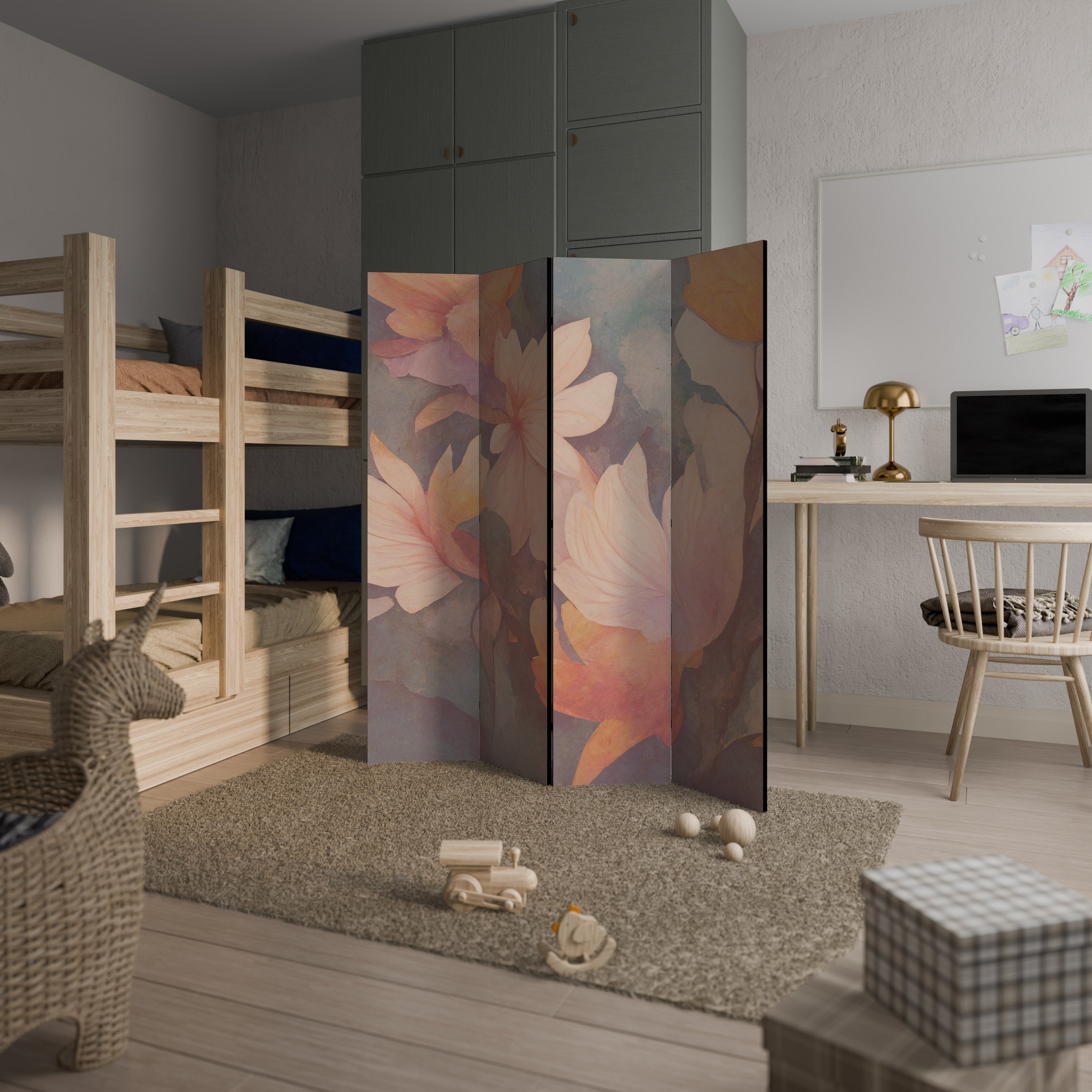 Séparateur de pièce décoratif à 4 panneaux PETAL GRACE