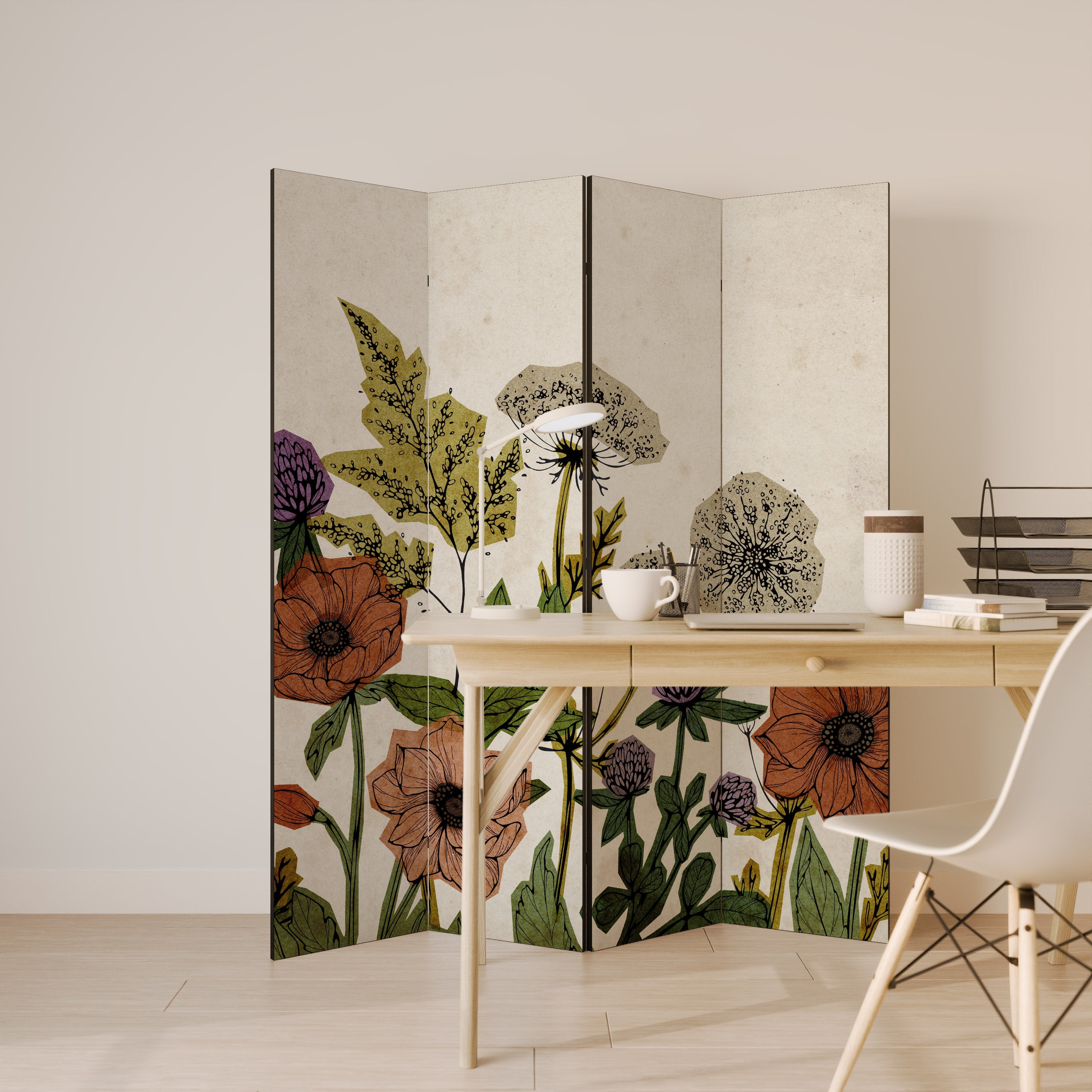 Séparateur de pièce décoratif à 4 panneaux SPROUT ELEGANCE