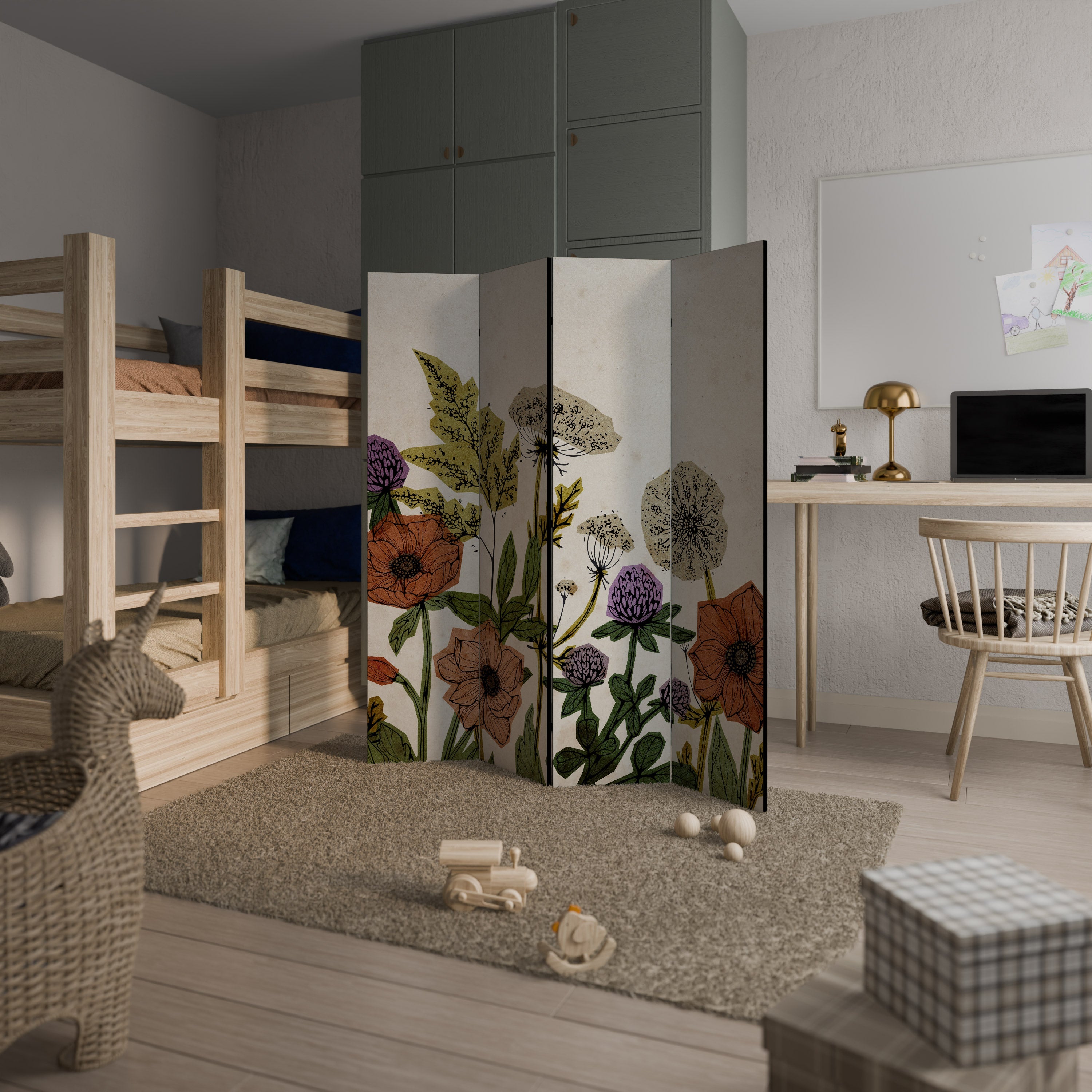 Séparateur de pièce décoratif à 4 panneaux SPROUT ELEGANCE