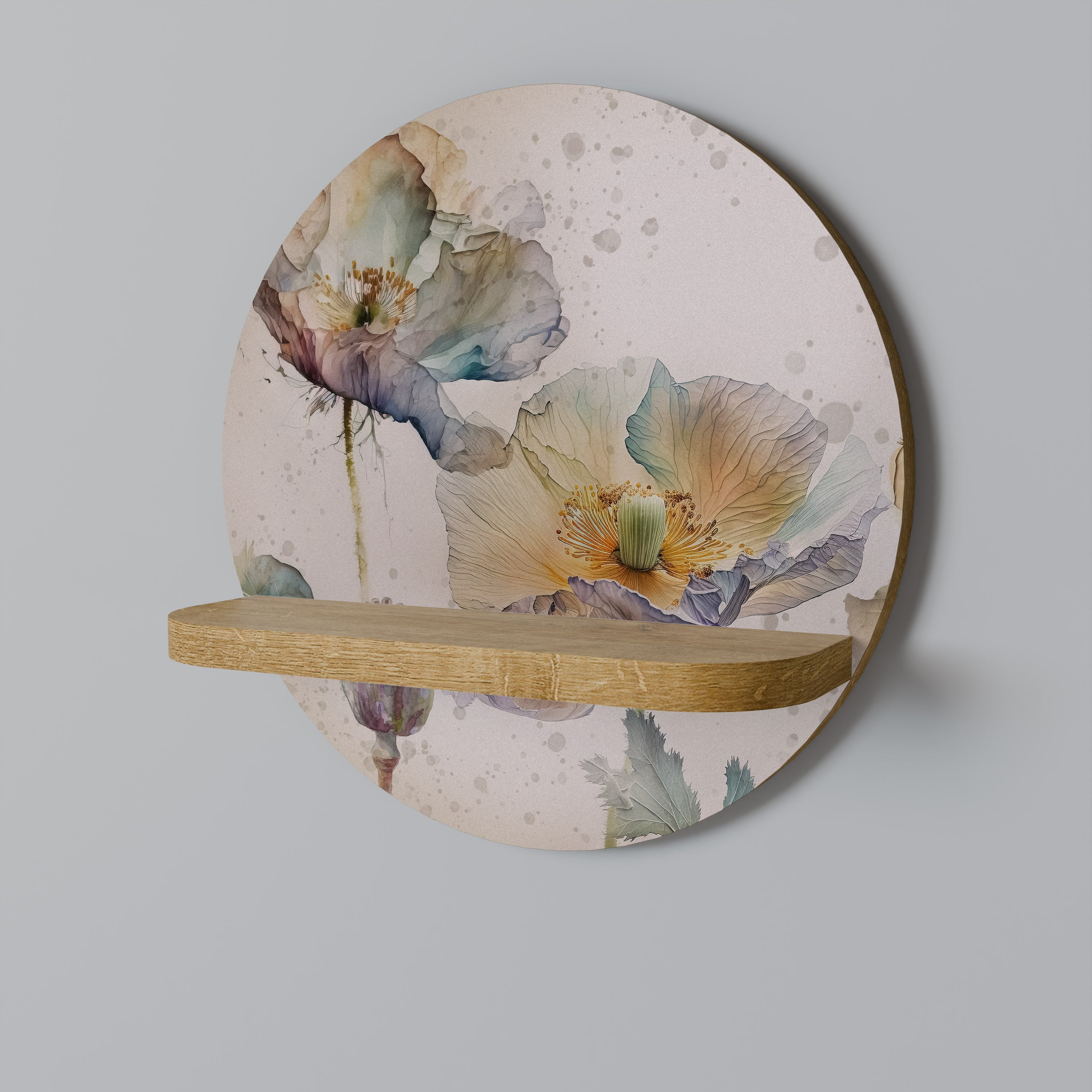 Étagère d'art ronde SOFTEN POPPY effet chêne