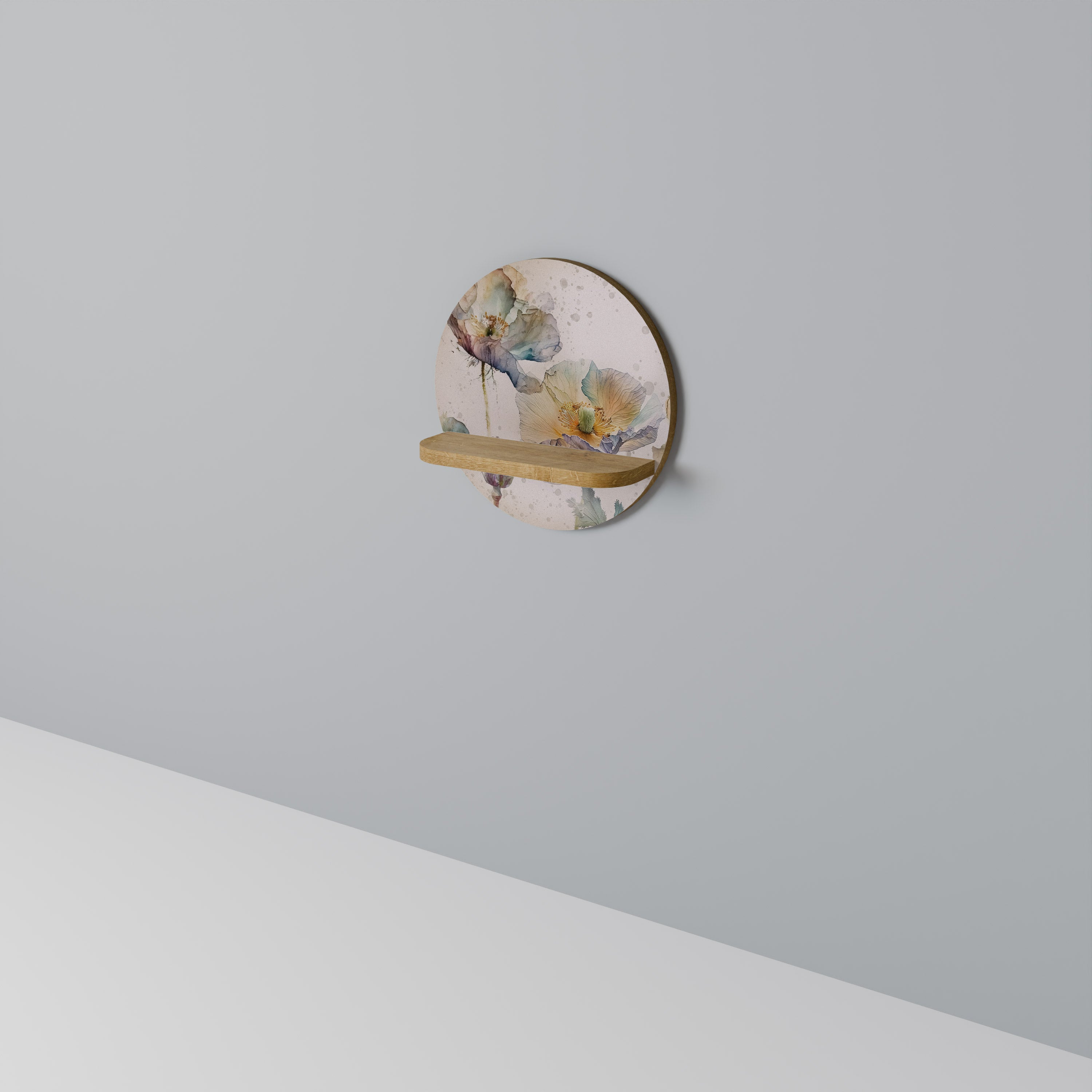 Étagère d'art ronde SOFTEN POPPY effet chêne