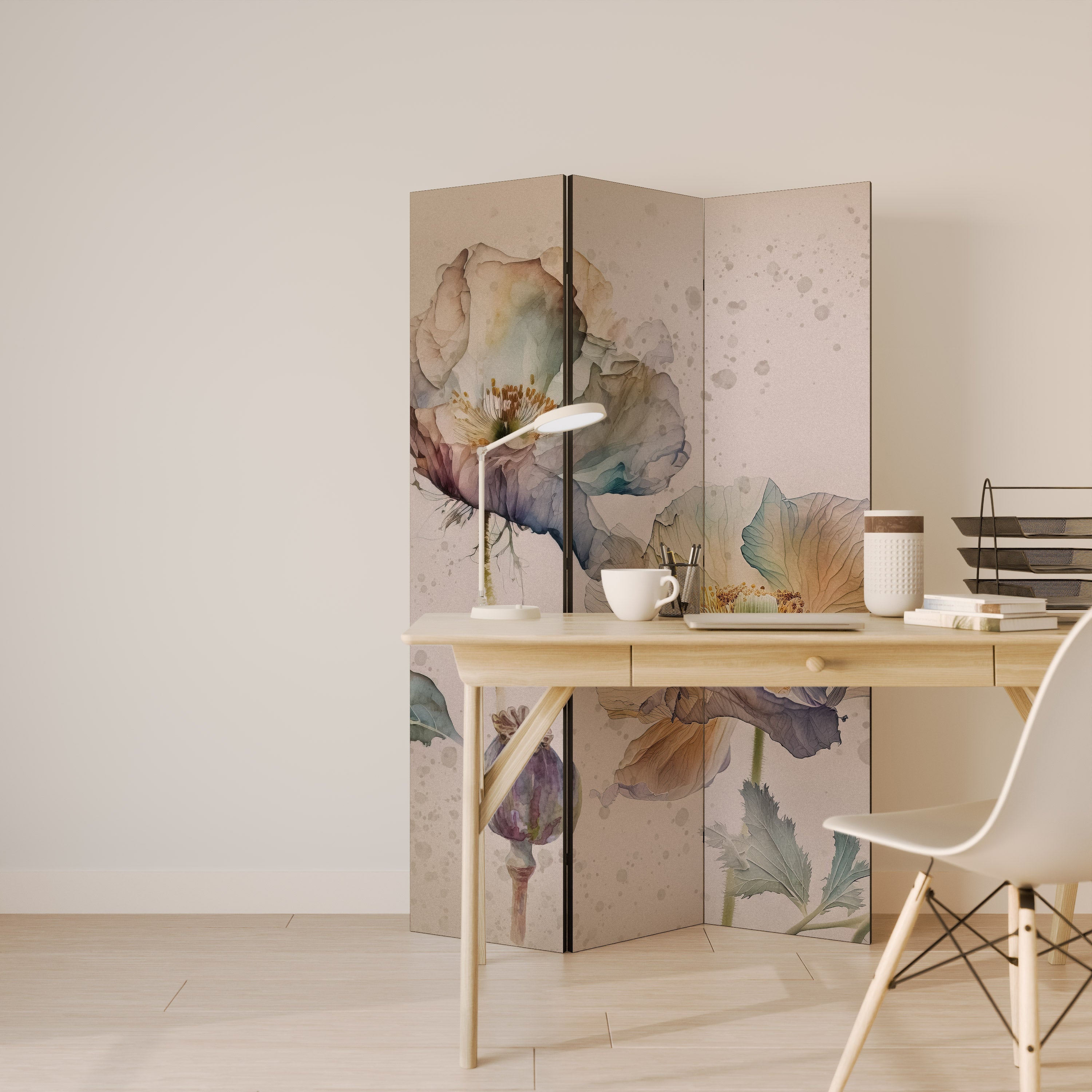 Séparateur de pièce décoratif à 3 panneaux SOFTEN POPPY