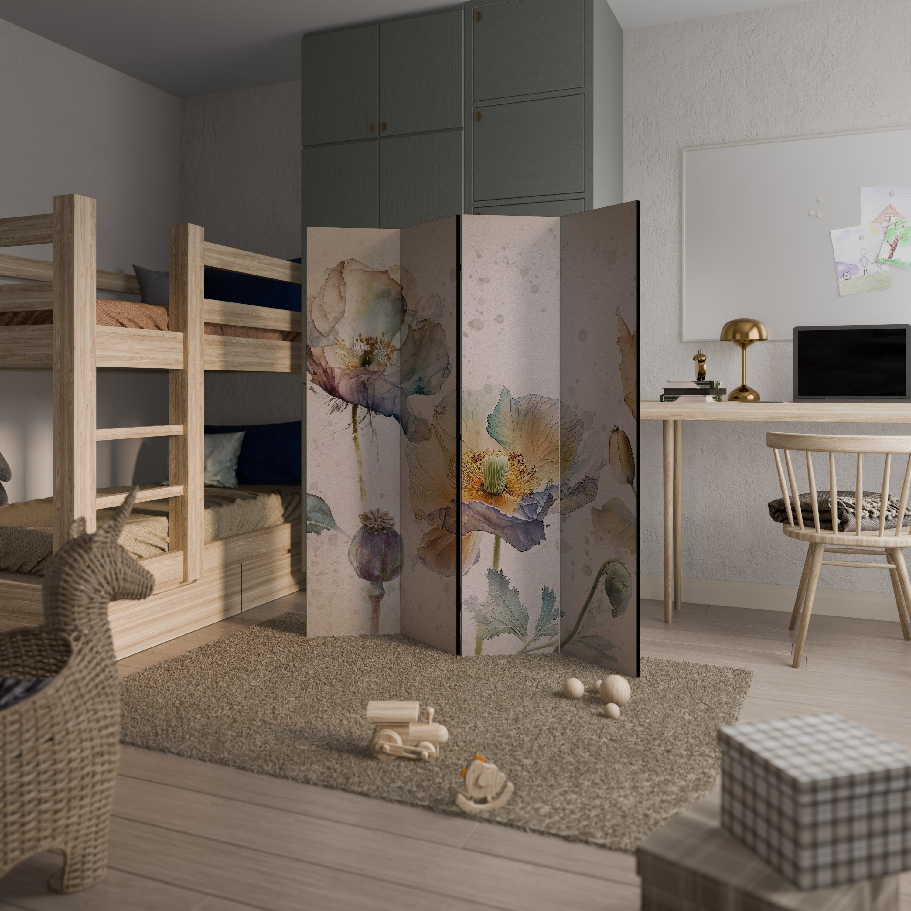 Paravent décoratif à 4 panneaux SOFTEN POPPY