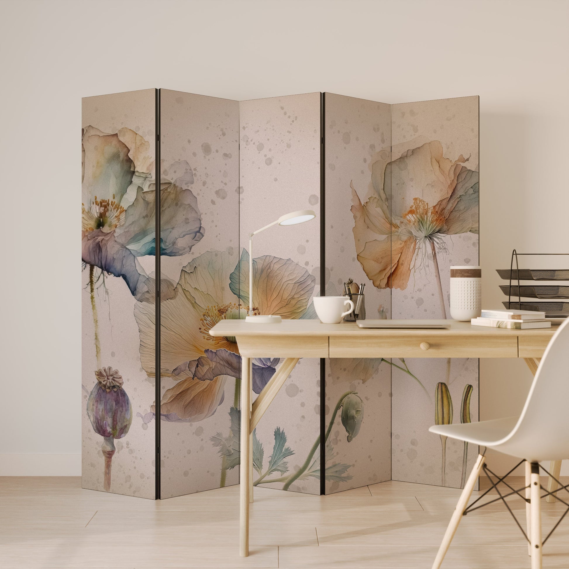 Paravent décoratif à 5 panneaux SOFTEN POPPY