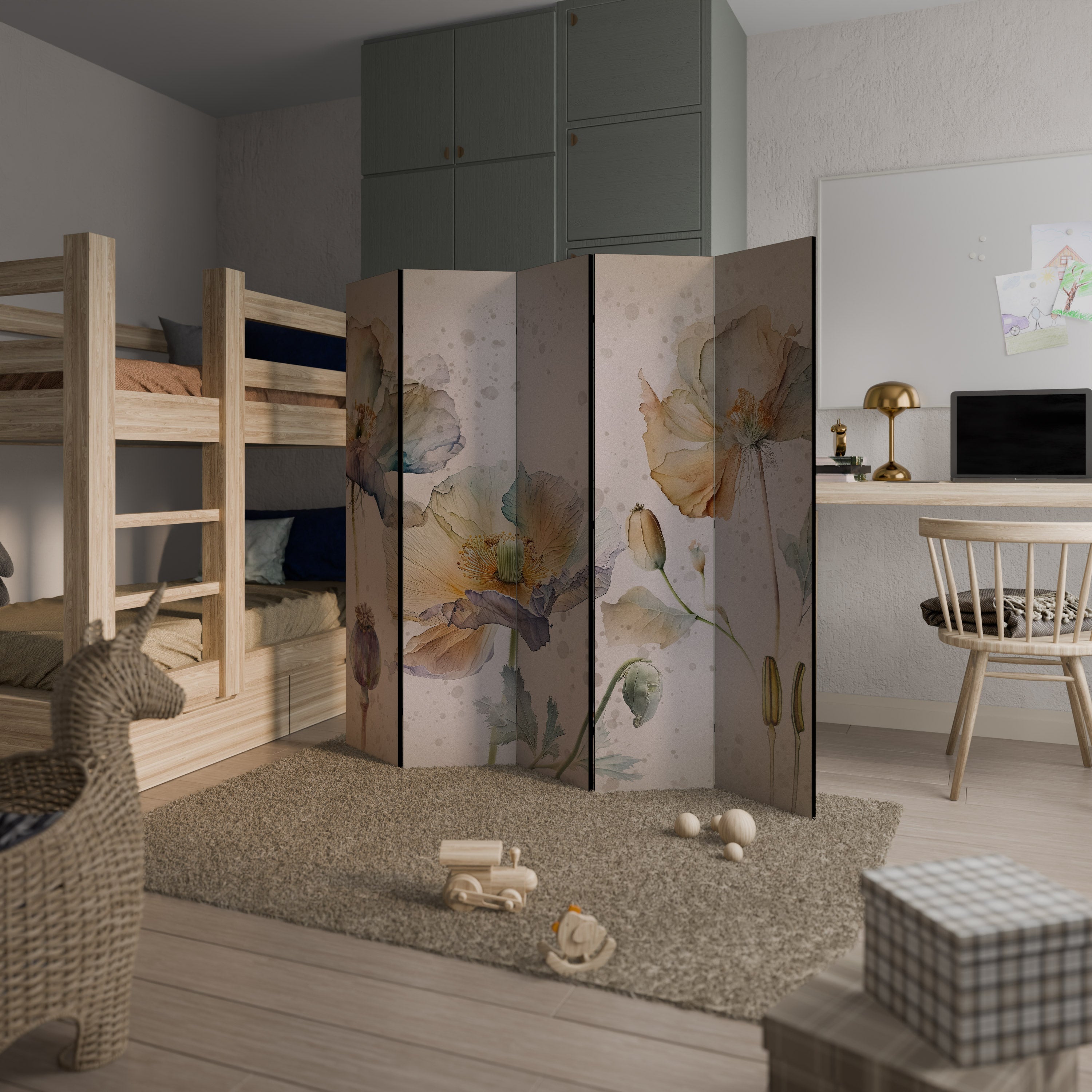 Paravent décoratif à 5 panneaux SOFTEN POPPY