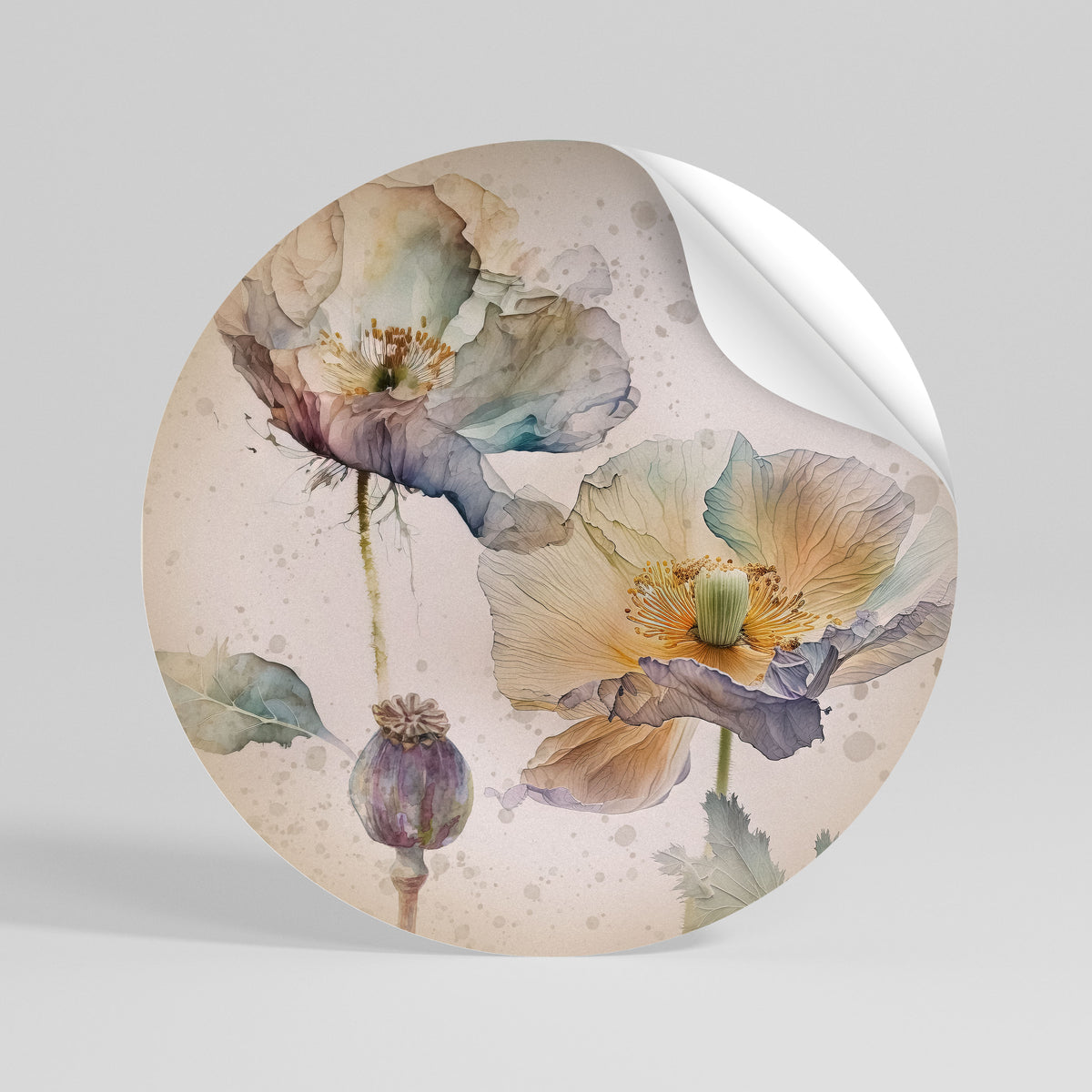 SOFTEN POPPY Peel and Stick Round Sticker