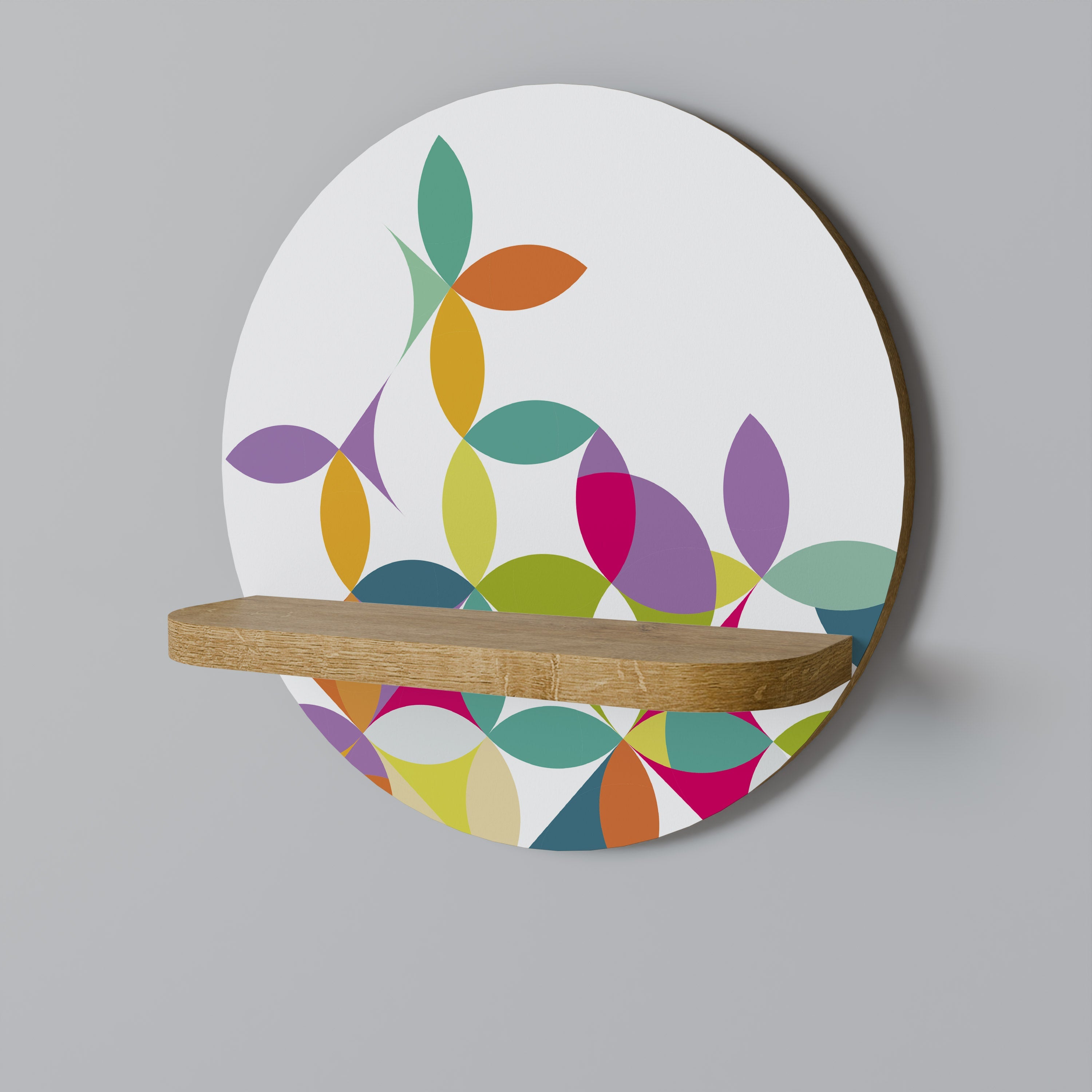 Étagère d'art ronde Pixel Blossom effet chêne