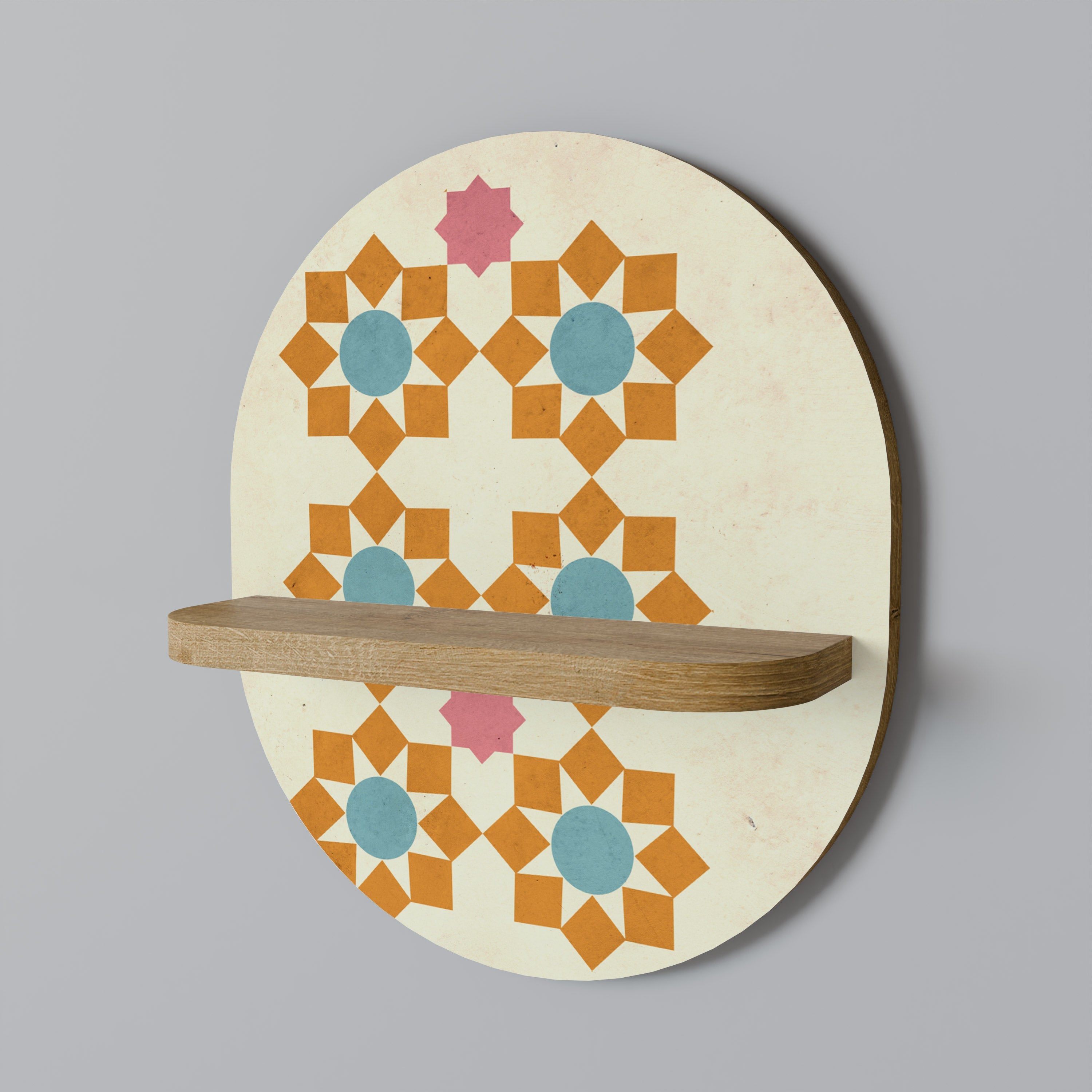 Étagère d'art ovale à décor floral effet chêne