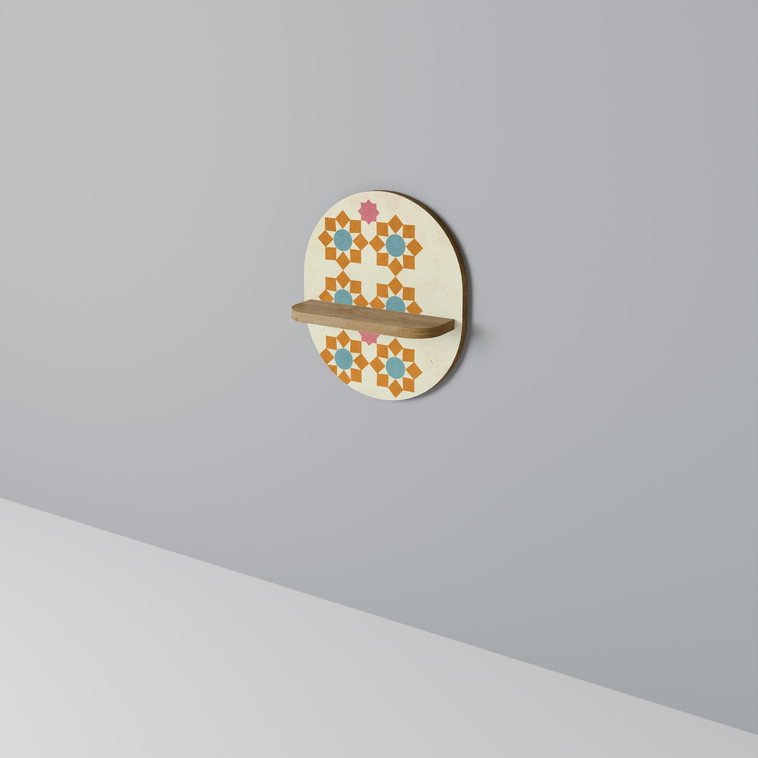 Étagère d'art ovale à décor floral effet chêne