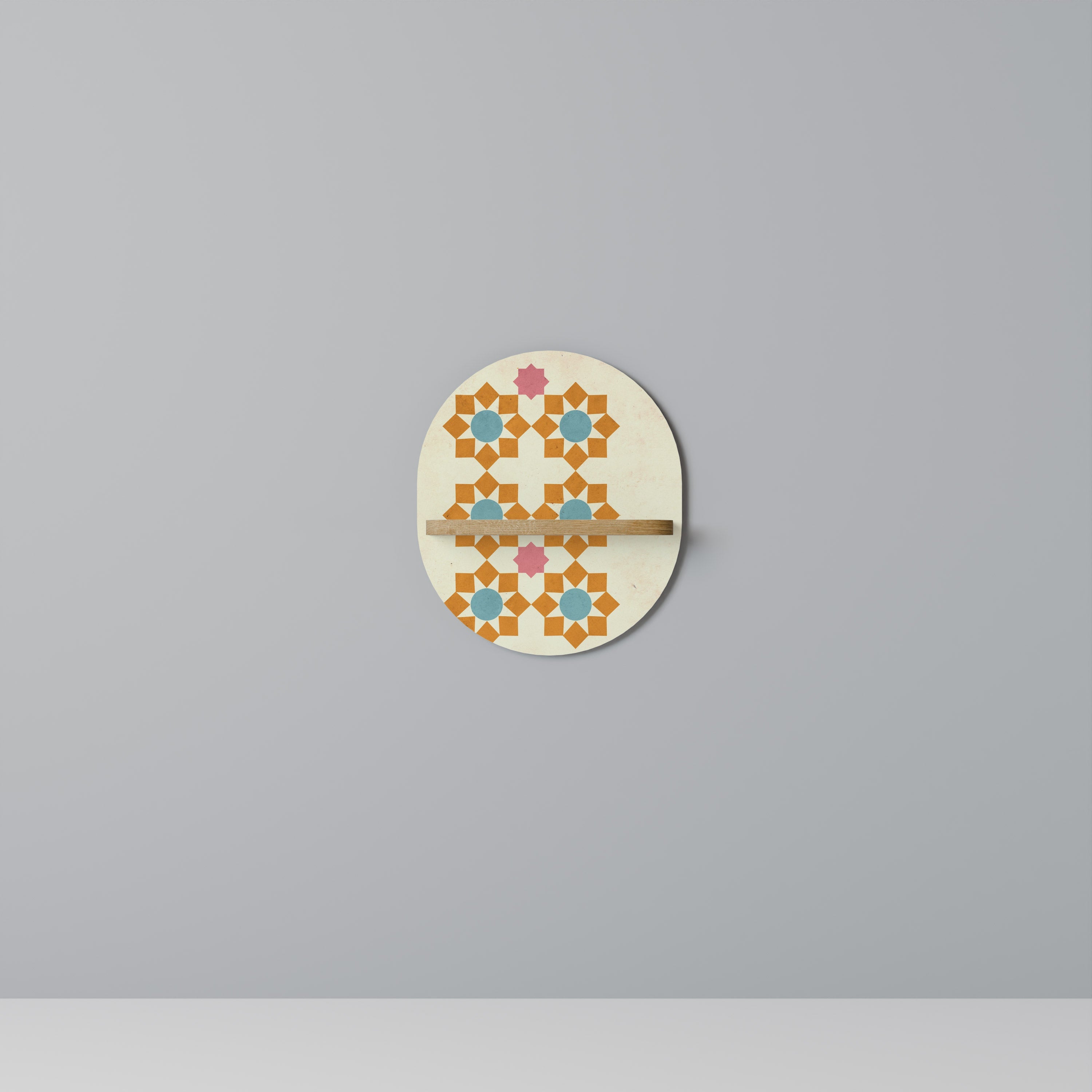 Étagère d'art ovale à décor floral effet chêne