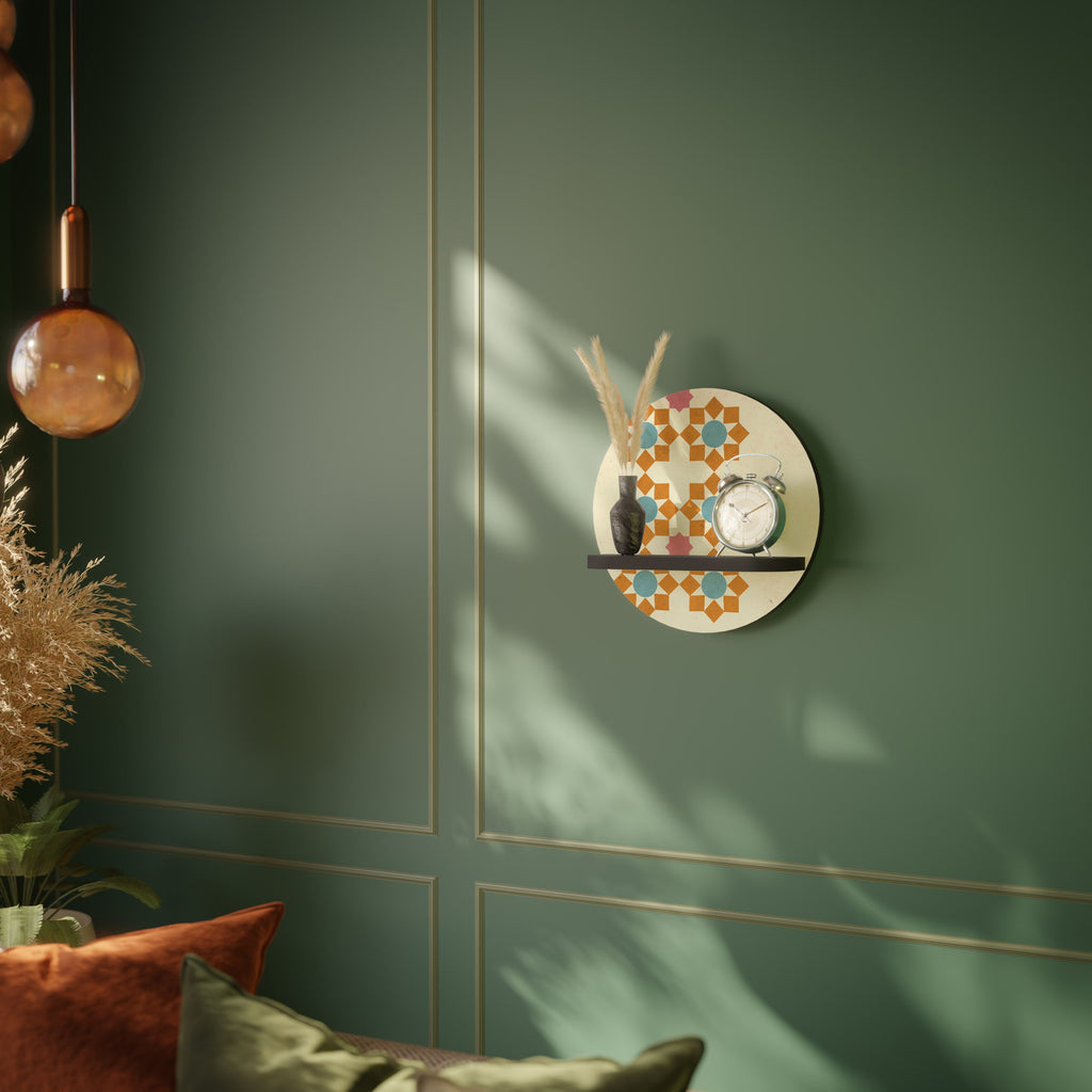 Étagère d'art ronde à décor floral en finition noire