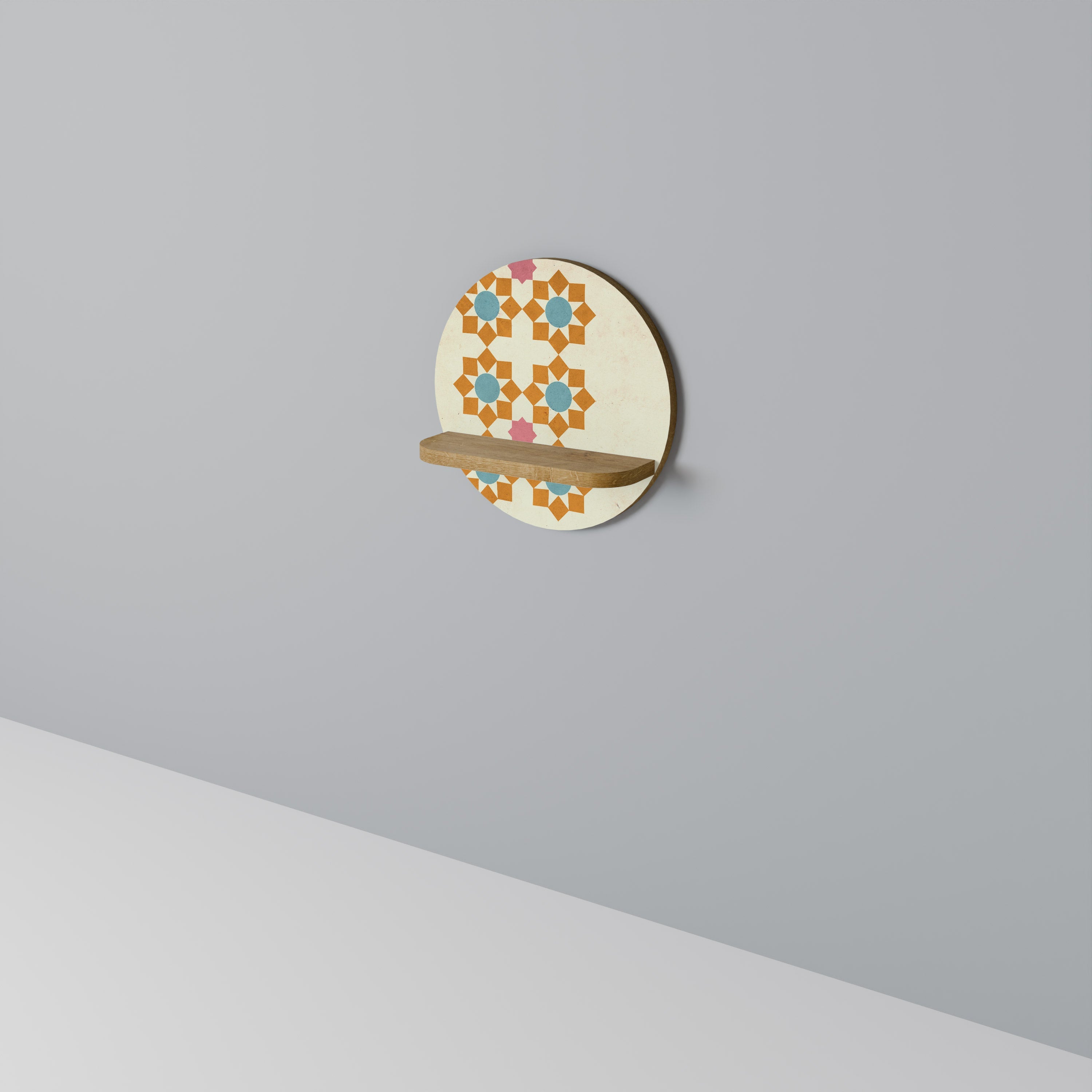 Étagère d'art ronde à décor floral effet chêne