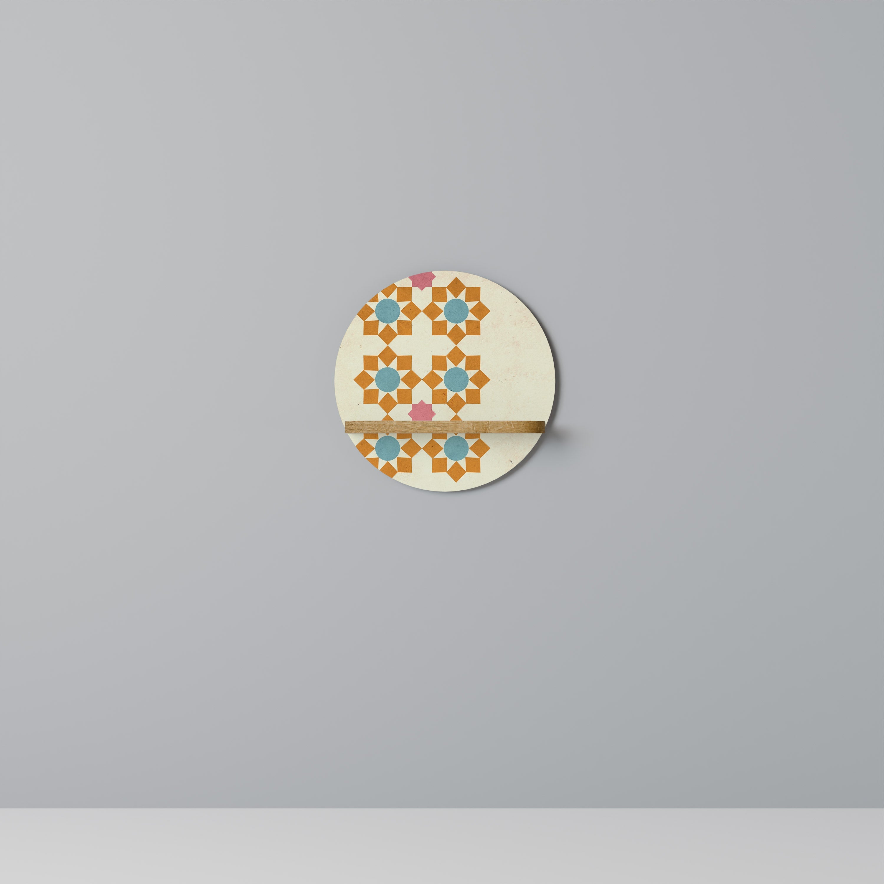 Étagère d'art ronde à décor floral effet chêne