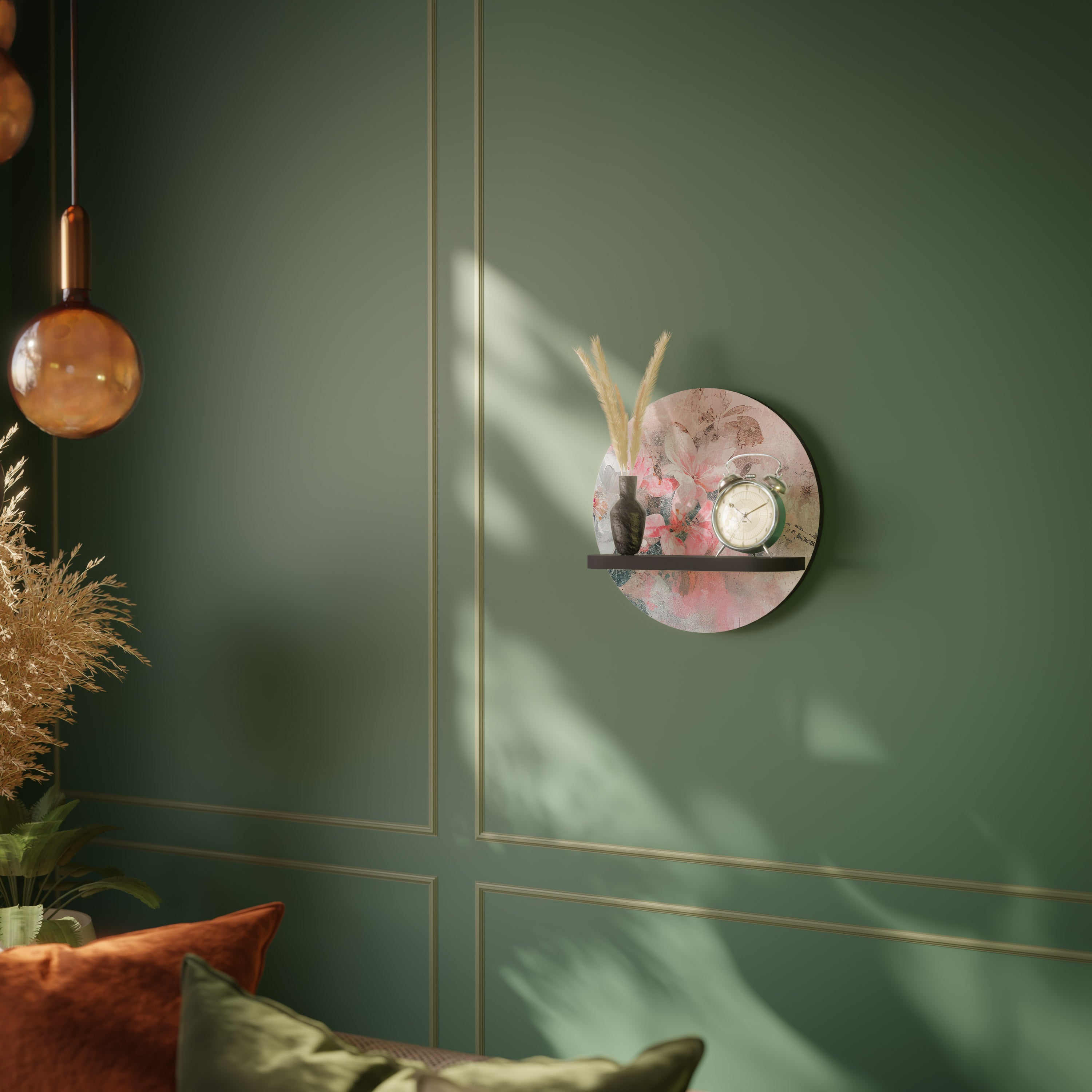 Étagère d'art ronde CHERRY BLOSSOM en finition noire