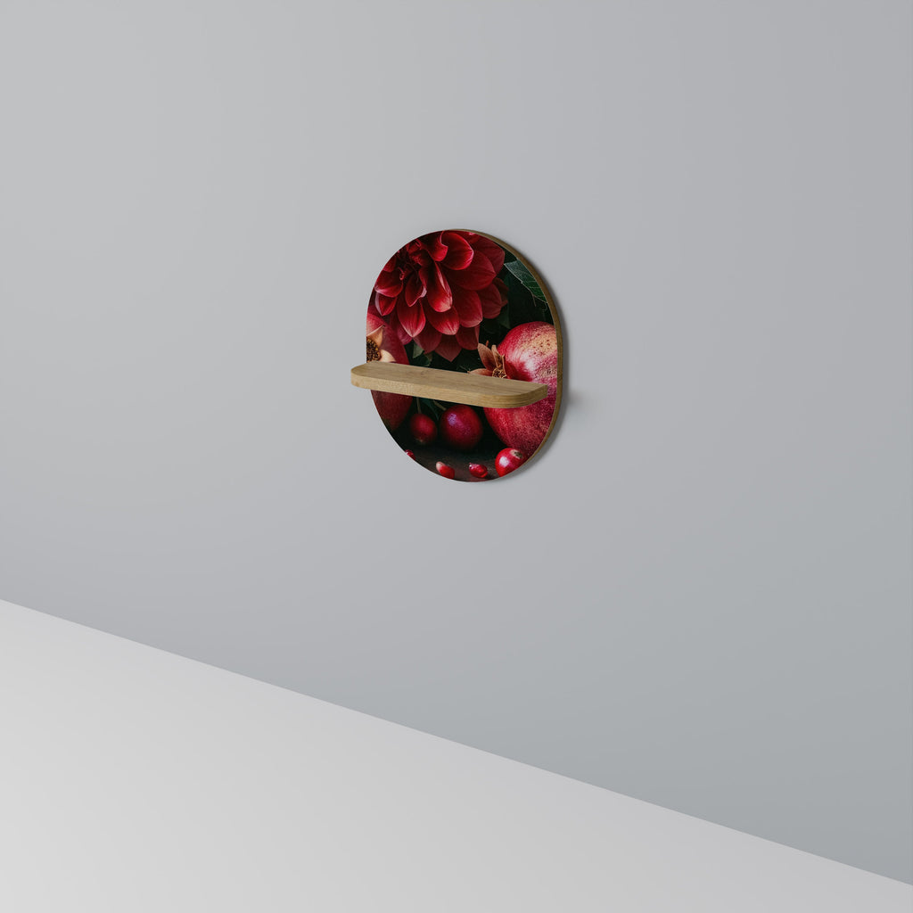 Étagère d'art ovale DAHLIAS ET GRENADES effet chêne