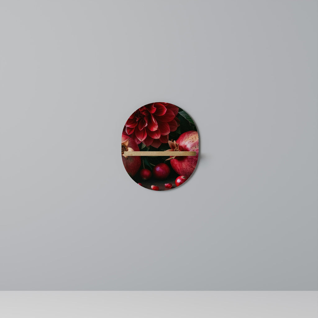 Étagère d'art ovale DAHLIAS ET GRENADES effet chêne